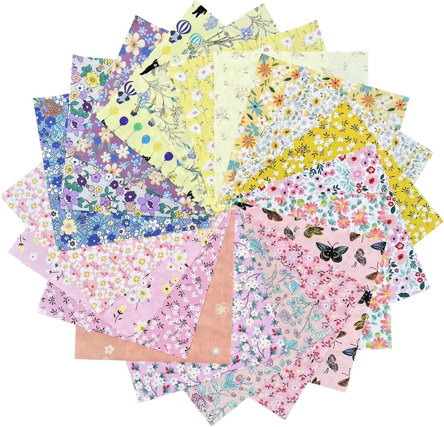 HANPATQUI 50PCS 5 x 5 inch Floral 100% Cotton Fat Quarters Fabric for Sewing and Quilting Bundles Precut Fabric Square for DIY Craft Patchwork