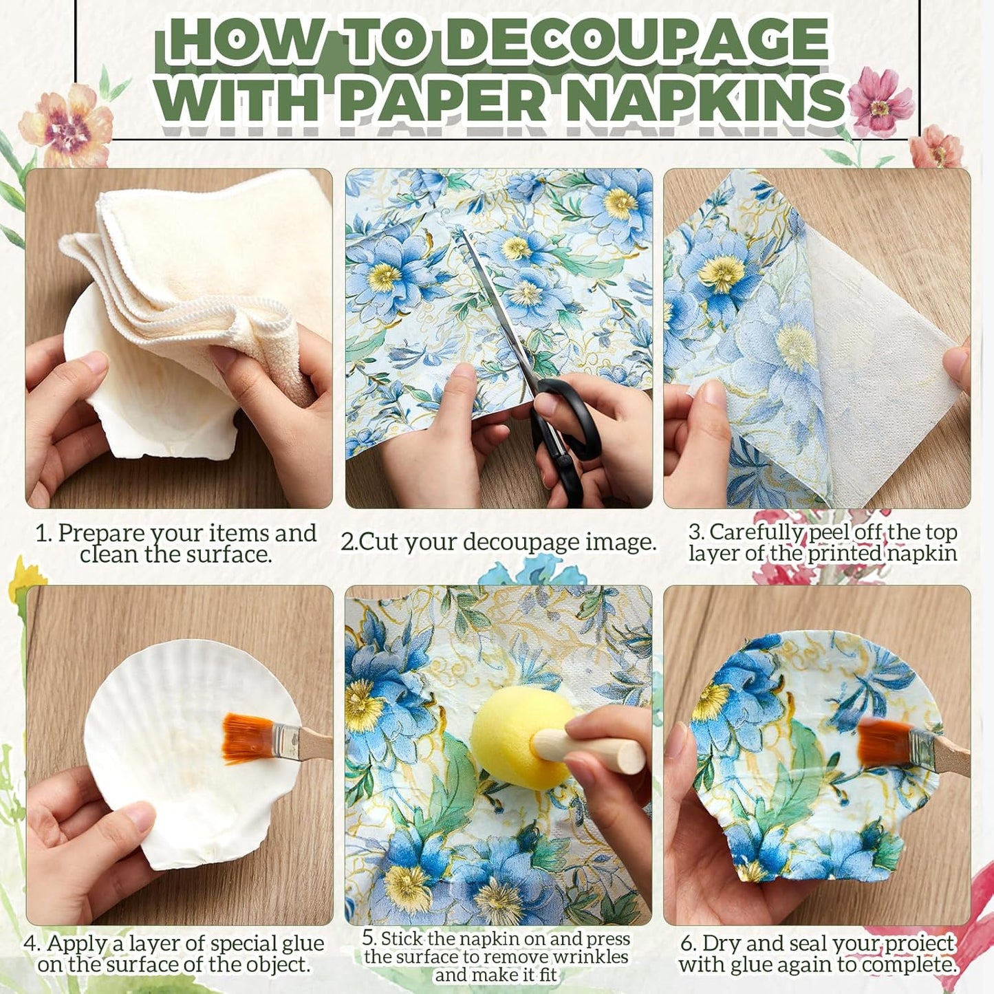 Crtiin 36 Pack 9 Styles Decoupage Napkins Assorted Floral Decorative Decoupage Napkins Chinoiserie Cocktail Paper for DIY Crafting Birthday Party, Each Unfolded 13 Inch(Fresh Plants)