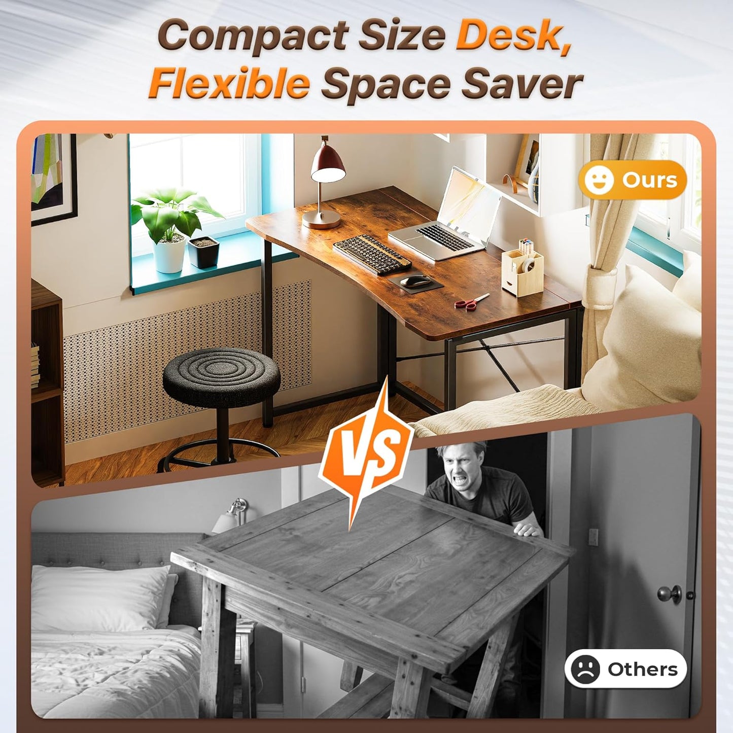 Huuger Folding Desk for Small Spaces, 39.3 Inch Foldable Computer Table, for Home Office, Study, Bedroom, Dorm, Space Saving, Small Writing Work Office Computer Desk, Easy to Fold, Rustic Brown