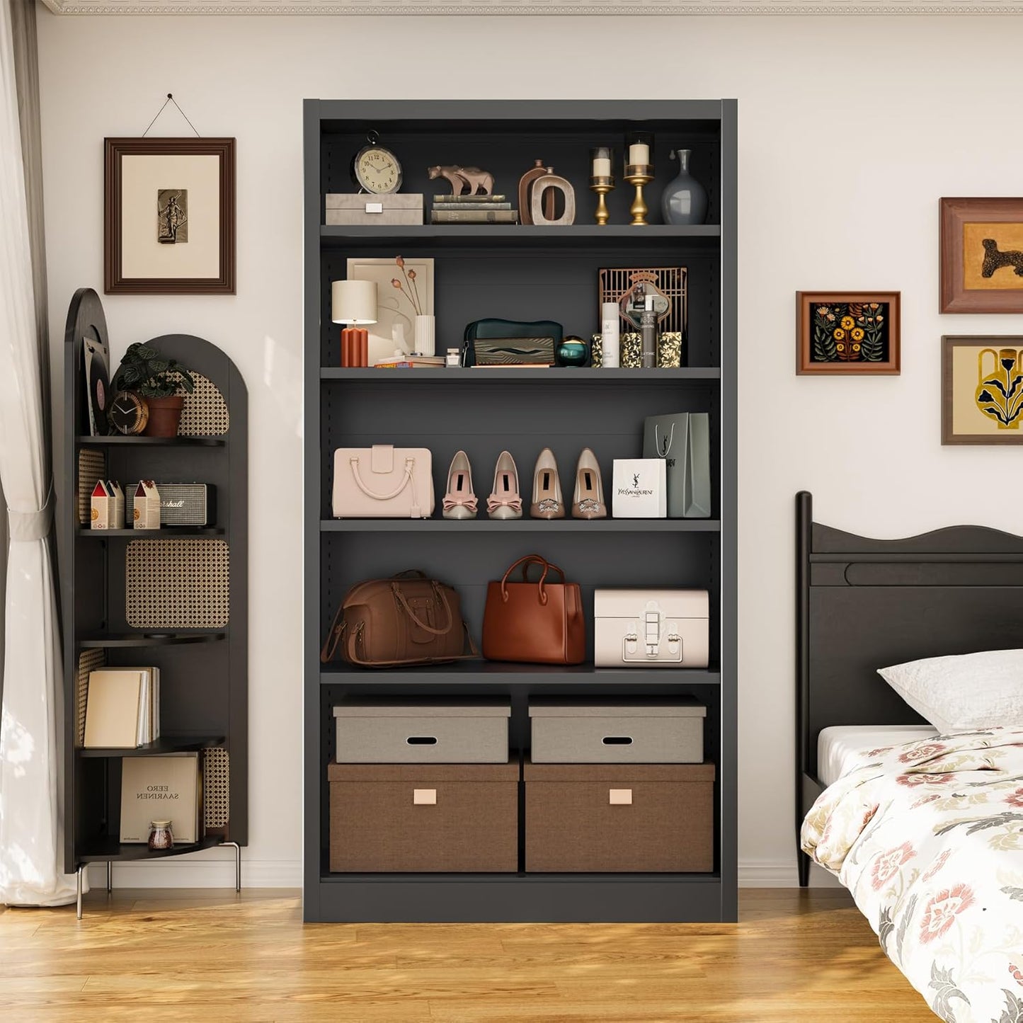 Heavy-Duty Metal Open Storage Cabinet with Adjustable Shelves, 5-Tier Shelving Unit, Easy Assembly Freestanding Organizer for Garage, Pantry,Office, Living Room (Black, 5 Tier-55"H x 27.6"W x 11.8"D)