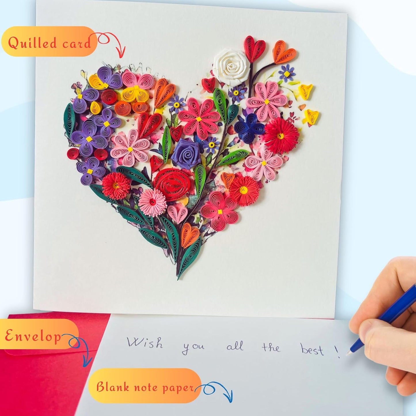 Quilling Cards, handmade card, quilled cards with Handmade Art Quilling birthday card for women, Birthday card, mother... colorful heart design (Flowers Heart 1)