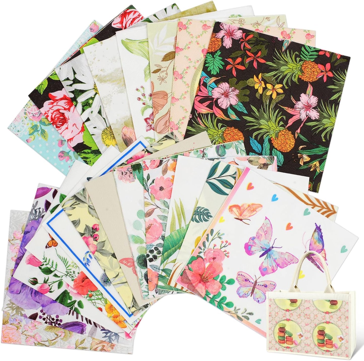 Floral Decoupage Paper Napkins, 20 Pack 20 Styles Assorted Decorative Cocktail napkins for DIY rafting Birthday Party Wedding Baby Shower Each Unfolded 13 Inch