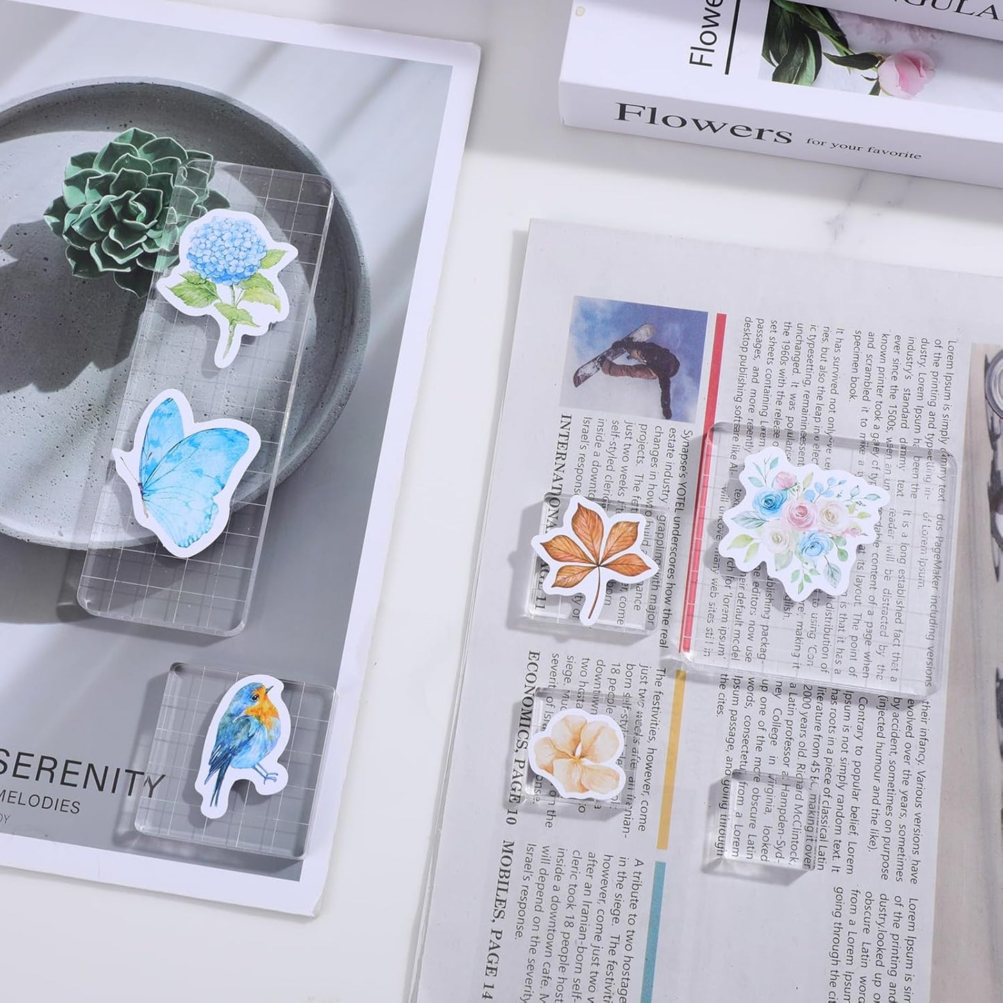 6 Pcs Acrylic Stamp Block Acrylic Blocks for Stamping Clear Tools Decorative Stamp Blocks with Grid and Grip Scrapbooking Craft Making, Decorative DIY Essential Stamping Tool