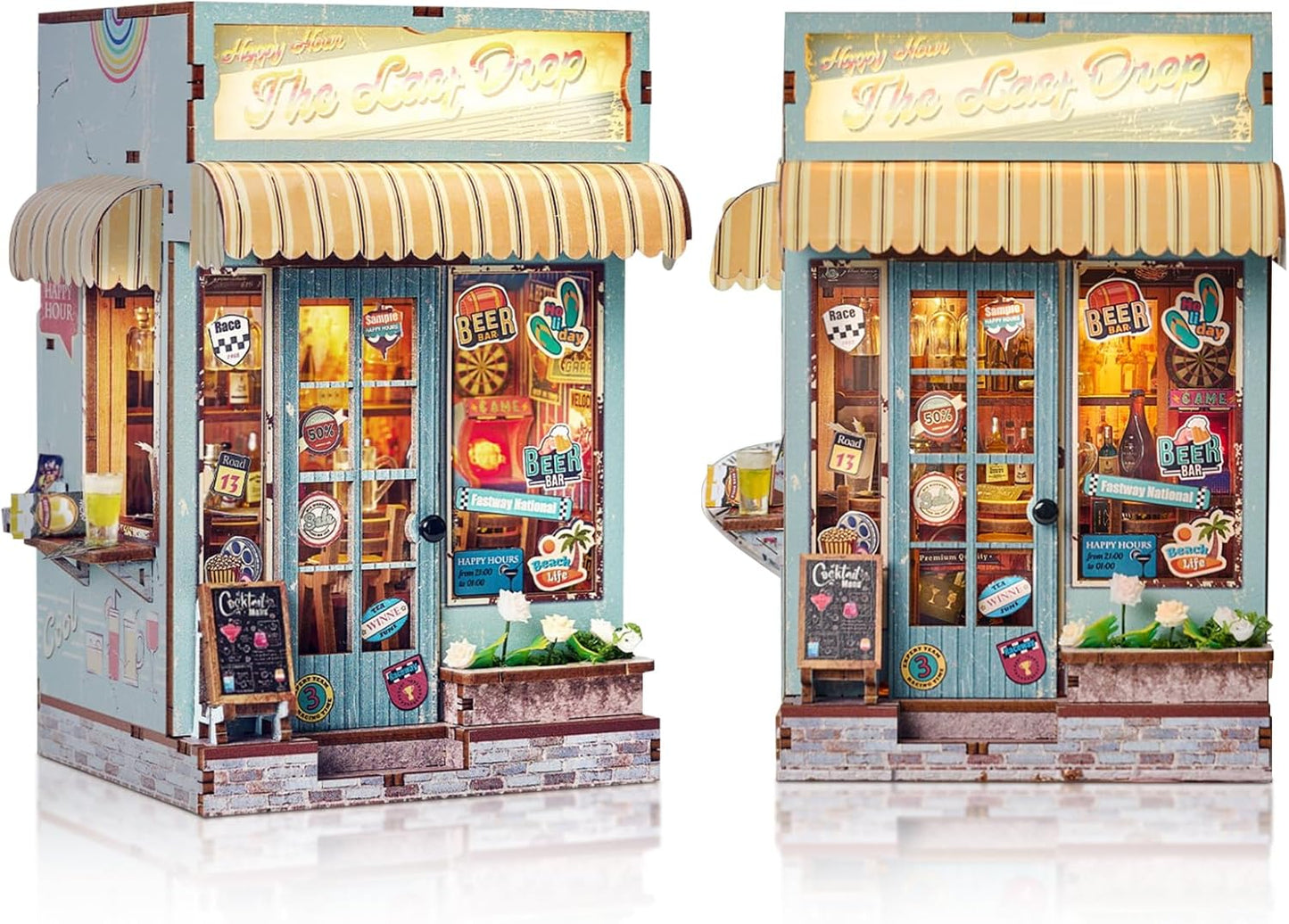 DIY Book Nook Kit, Miniature Dollhouse Bookshelf Insert with Light, Laser-Cut Wooden Craft Set for Adults, Perfect for Teens and Adults, Beach Bar