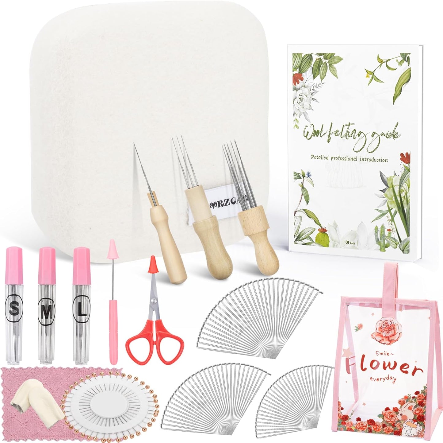 NFAMRZCAR Needle Felting Pad,Thick and Firm Needle Felting Mat Natural Wool Felting Mat with 110 Needle 3 Needle Wood Handles 1 Clean Cloth,Clear Instruction (New 6 * 6inch)