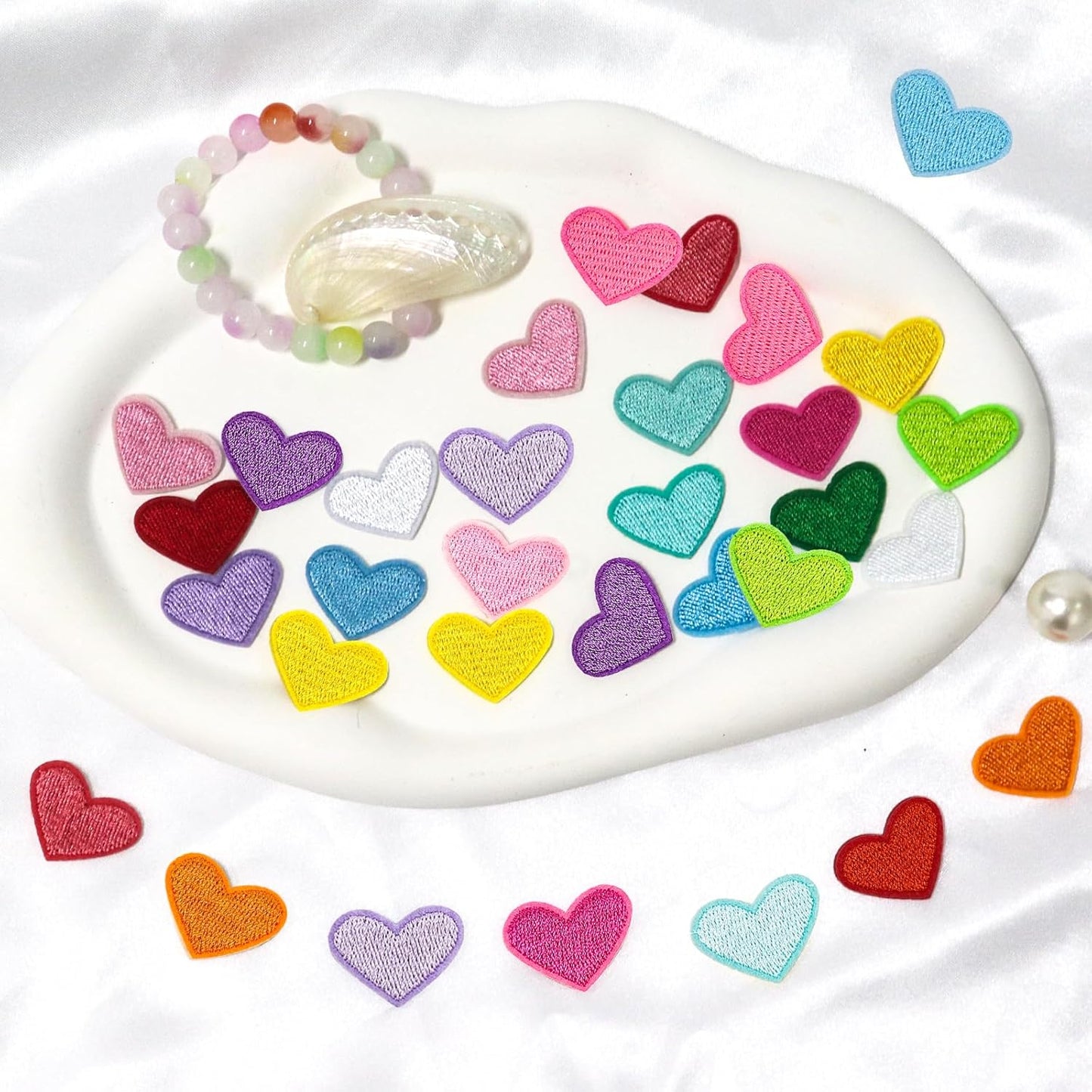 62 Pcs Colorful Embroidered Iron on Heart Patches Hearts Iron on Patches Mini Tiny Fabric Heart Sew on Patch,Hearts Embroidered Patch for Clothes Dress Pant Hats Backpack