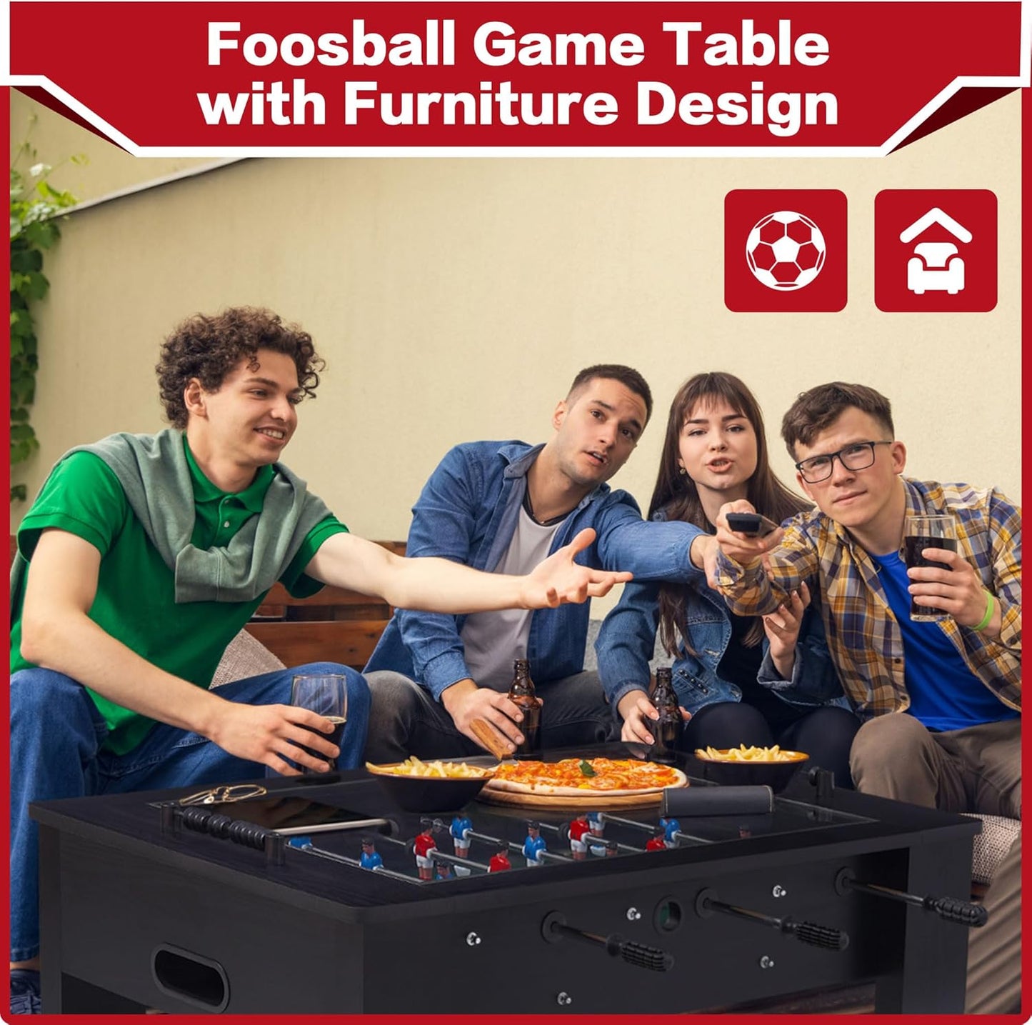 Foosball Coffee Table, 42" Soccer Game Table with Tempered Glass, Modern Game Table with 2 Balls for Adults, Kids, Home, Indoor Family Living Room