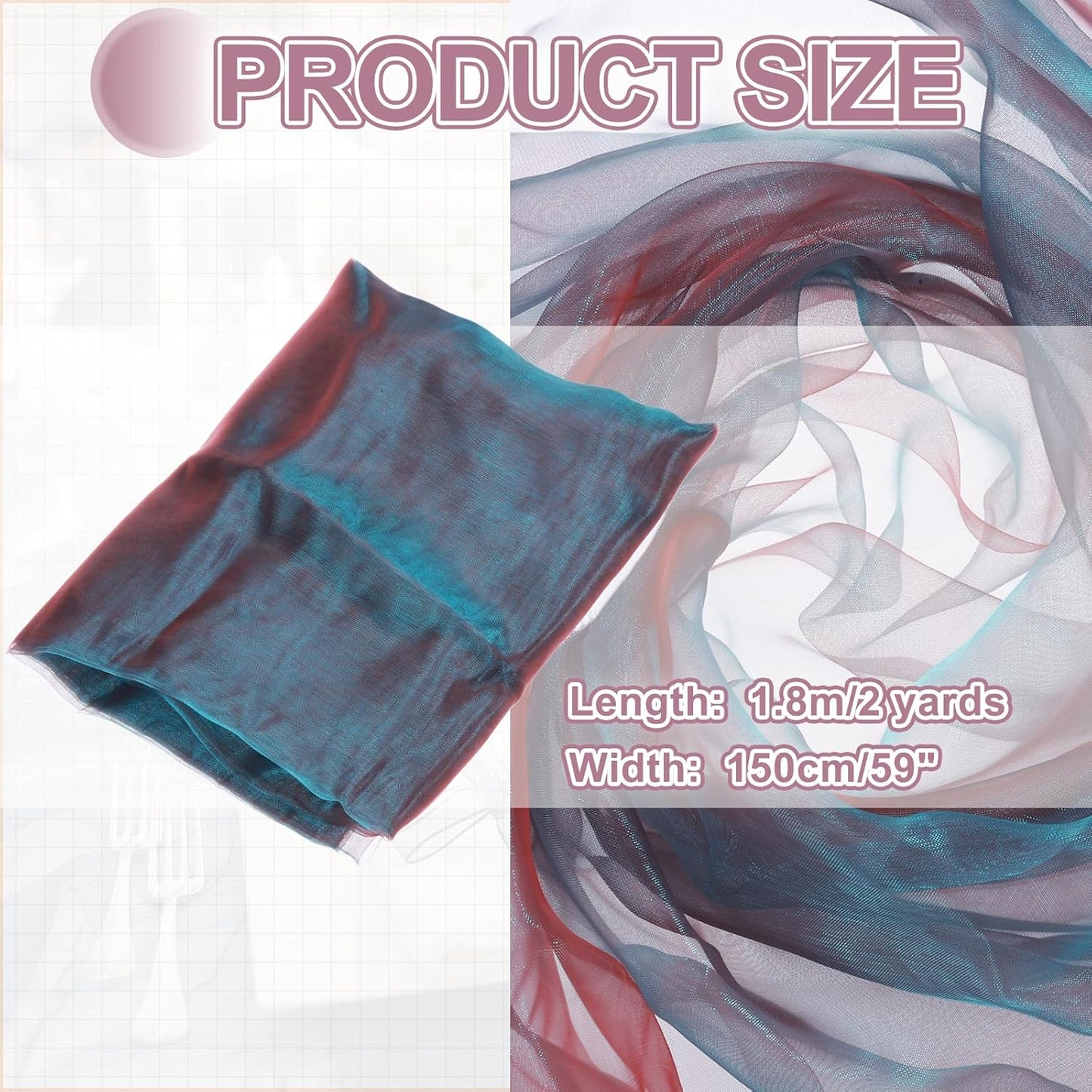 MECCANIXITY Iridescent Sheer Organza Fabric, 2 Yards x 59 Inches Solid Holographic Shiny Fabric Organza Cloth for Wedding, Curtains, Costume, Photo Background, Gradient Wine Red Blue