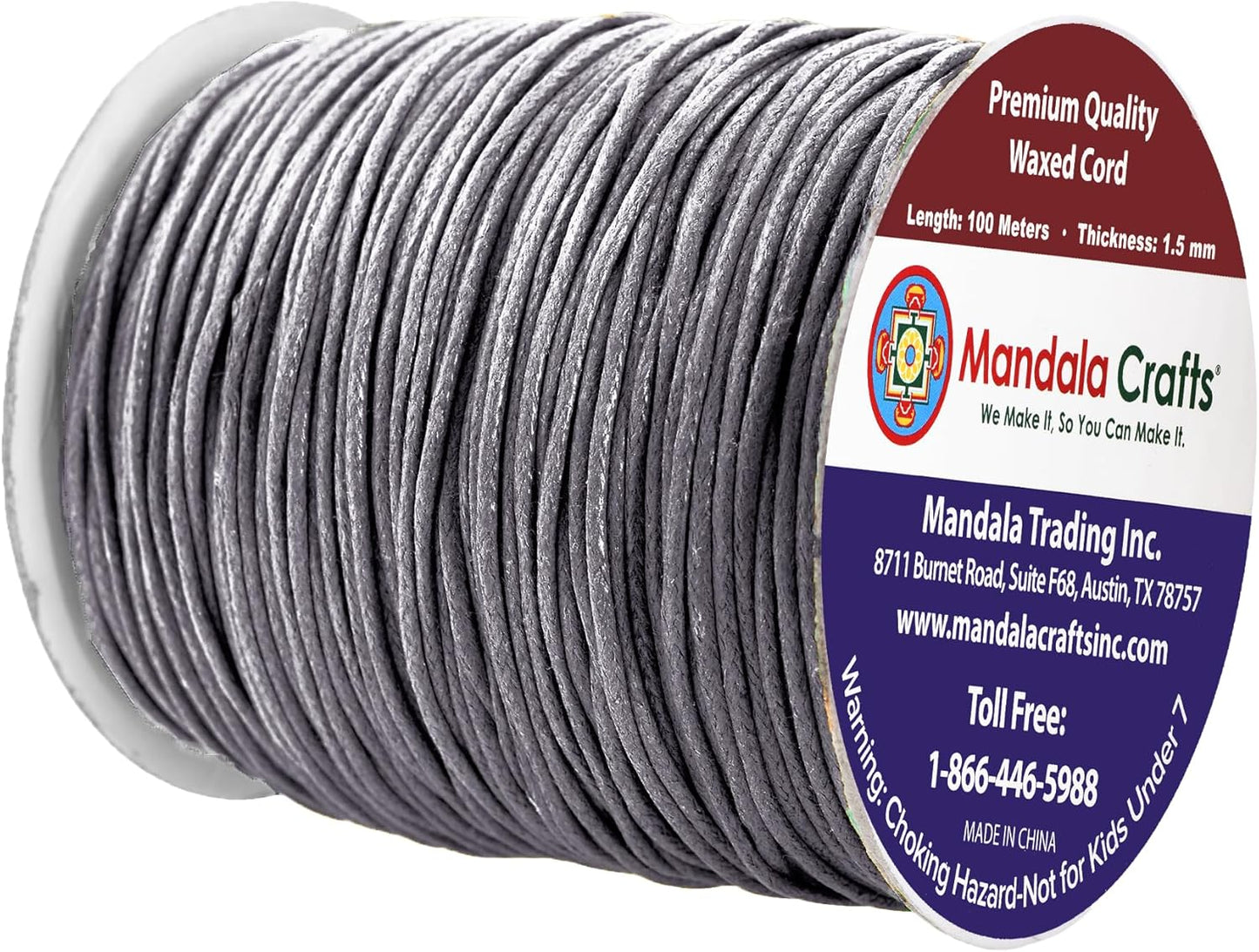 Mandala Crafts 1.5mm 109 Yards Traffic Gray Cotton Waxed Cord for Jewelry Making Bracelet Cord Waxed String - Beading String Thread Jewelry Cords for Necklaces String