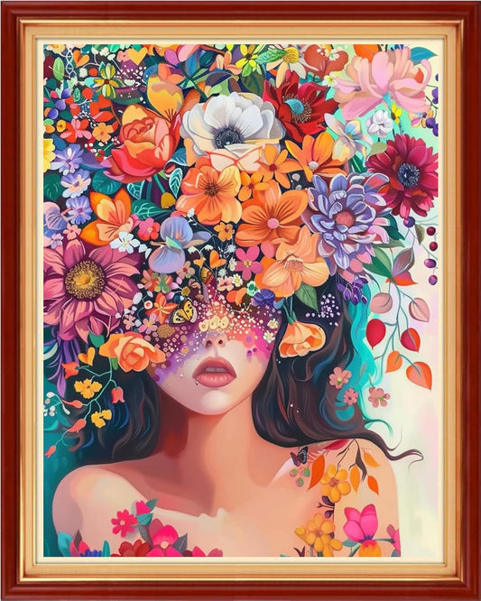 Funchey Stamped Cross Stitch Kits, DIY Cross Stitch Pattern for Adults Beginners Needlepoint Kits Embroidery Kit Arts and Crafts 11CT-Girl Flowers 16x20 inchs