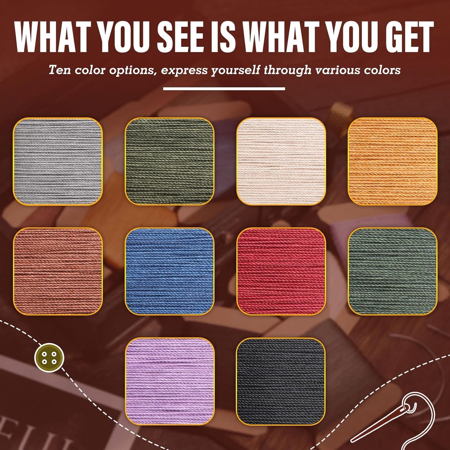 Repair Sewing Kit, Upholstery Needle with 32 Yard Waxed Thread and 8 Pcs Heavy Duty Leather Needles for Hand Stitching, Canvas & Quilting - 0.55mm Round Waxed Thread Dark Blue