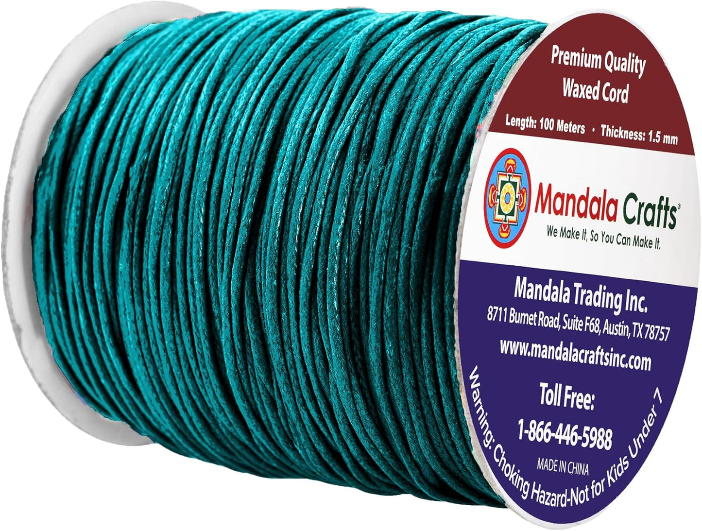 Mandala Crafts 1.5mm 109 Yards Teal Cotton Waxed Cord for Jewelry Making Bracelet Cord Waxed String - Beading String Thread Jewelry Cords for Necklaces String