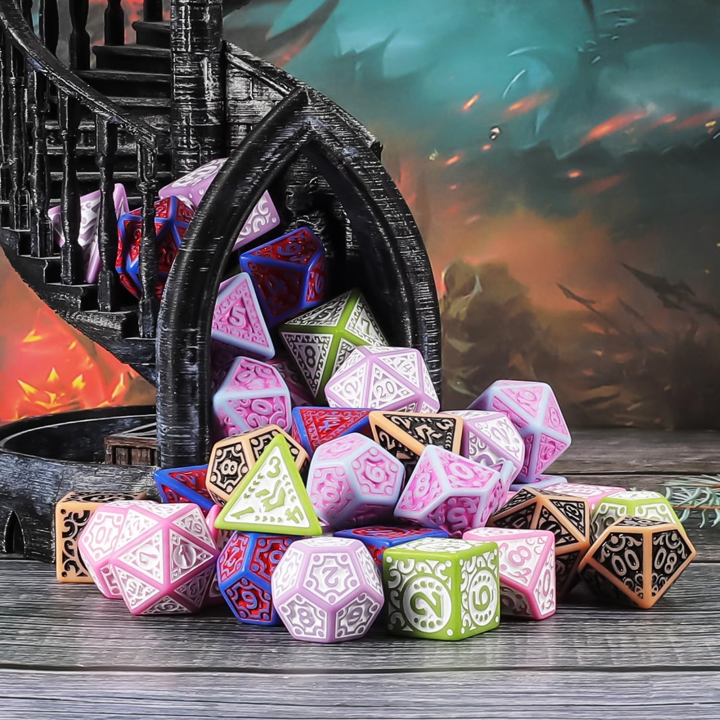 CiaraQ DND Polyhedral Dice Set (42pcs) with A Gold Pattern Drawstring Bag for Dungeons and Dragons RPG MTG Table Games. 6 Sets Fantasy Role Playing Dice