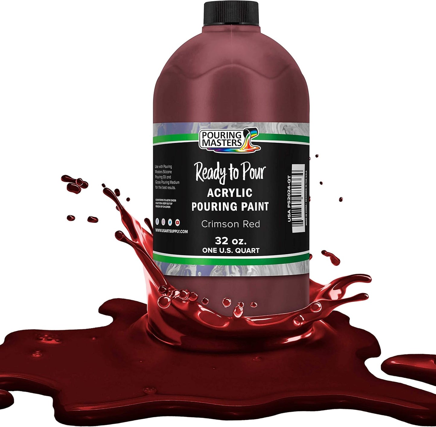 POURING MASTERS Crimson Red Acrylic Ready to Pour Pouring Paint - Premium 32-Ounce Pre-Mixed Water-Based - for Canvas, Wood, Paper, Crafts, Tile, Rocks and More