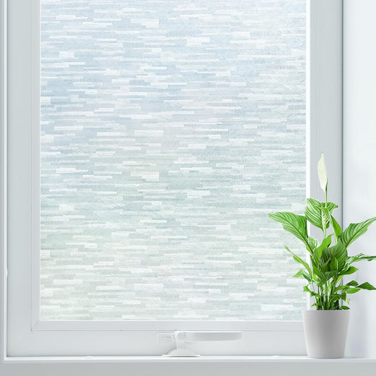 rabbitgoo Window Privacy Film, Frosted Glass Window Film Static Cling Covering, Non Adhesive Privacy Clings Vinyl, Removable Frosting Sticker for Home Decoration, White, 35.4 x 157.4 Inches