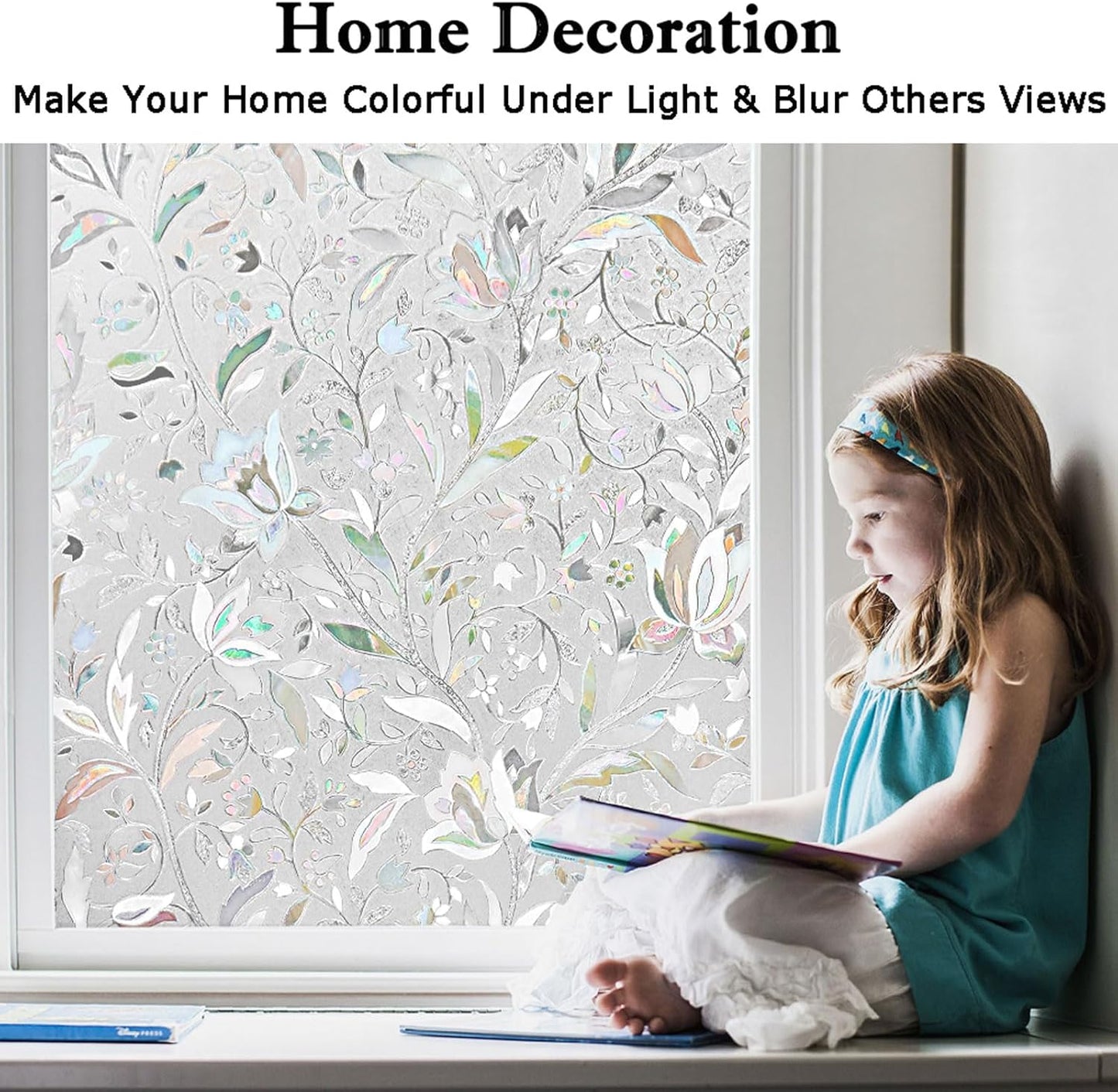 Kromapolis Window Film, Window Privacy Film, Vinyl Glass Covering, Stained Glass Decorative Film, Window Film Privacy Frosted, Static Window Clings, Non-Adhesive, No-Glue (11.8 x 157.4inch)