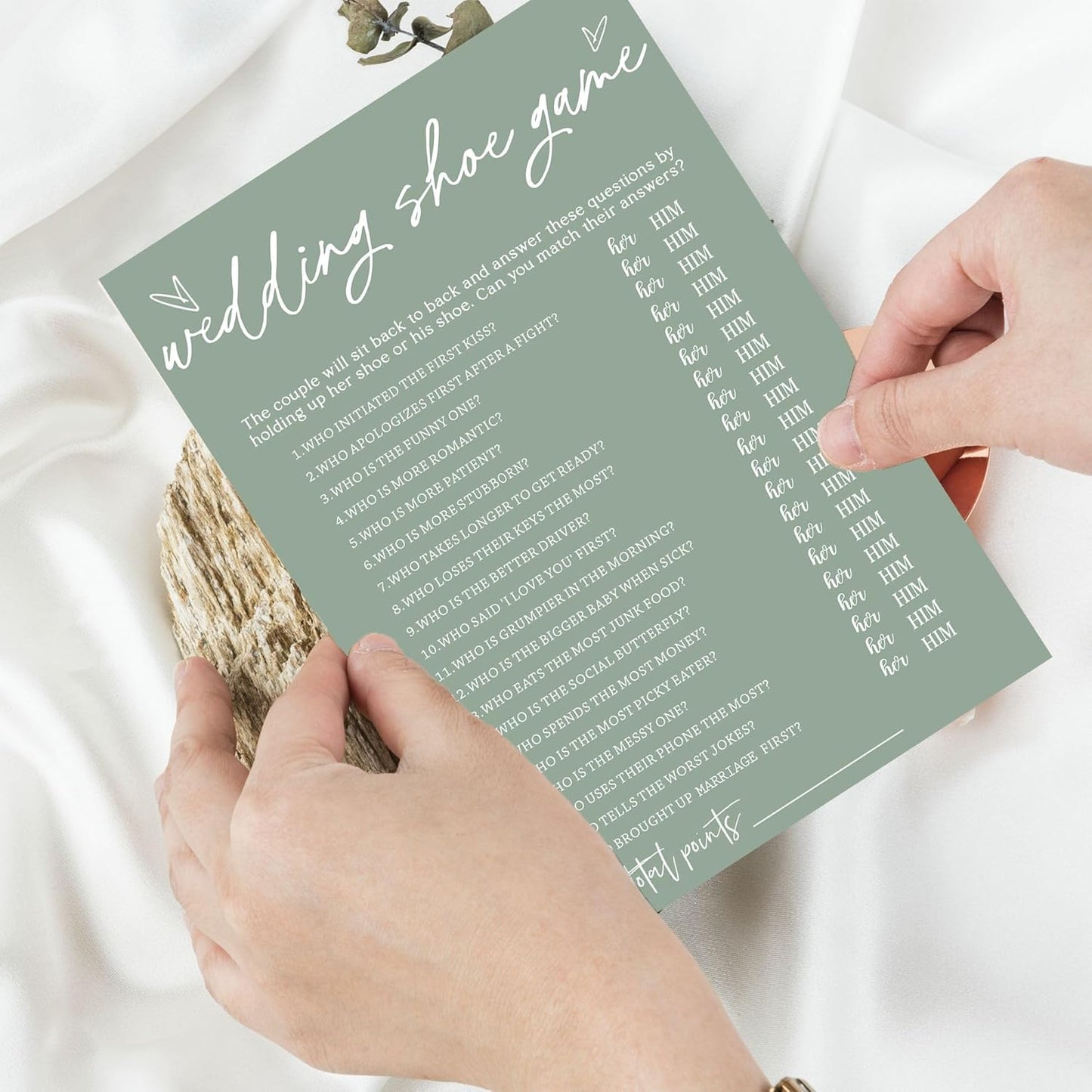 Bridal Shower Games Cards, Wedding Shoe Game, Bridal Shower Games 25 Guests, Engagement Party Wedding Games for Guests, Minimalist Green Wedding Party Supplies - C04