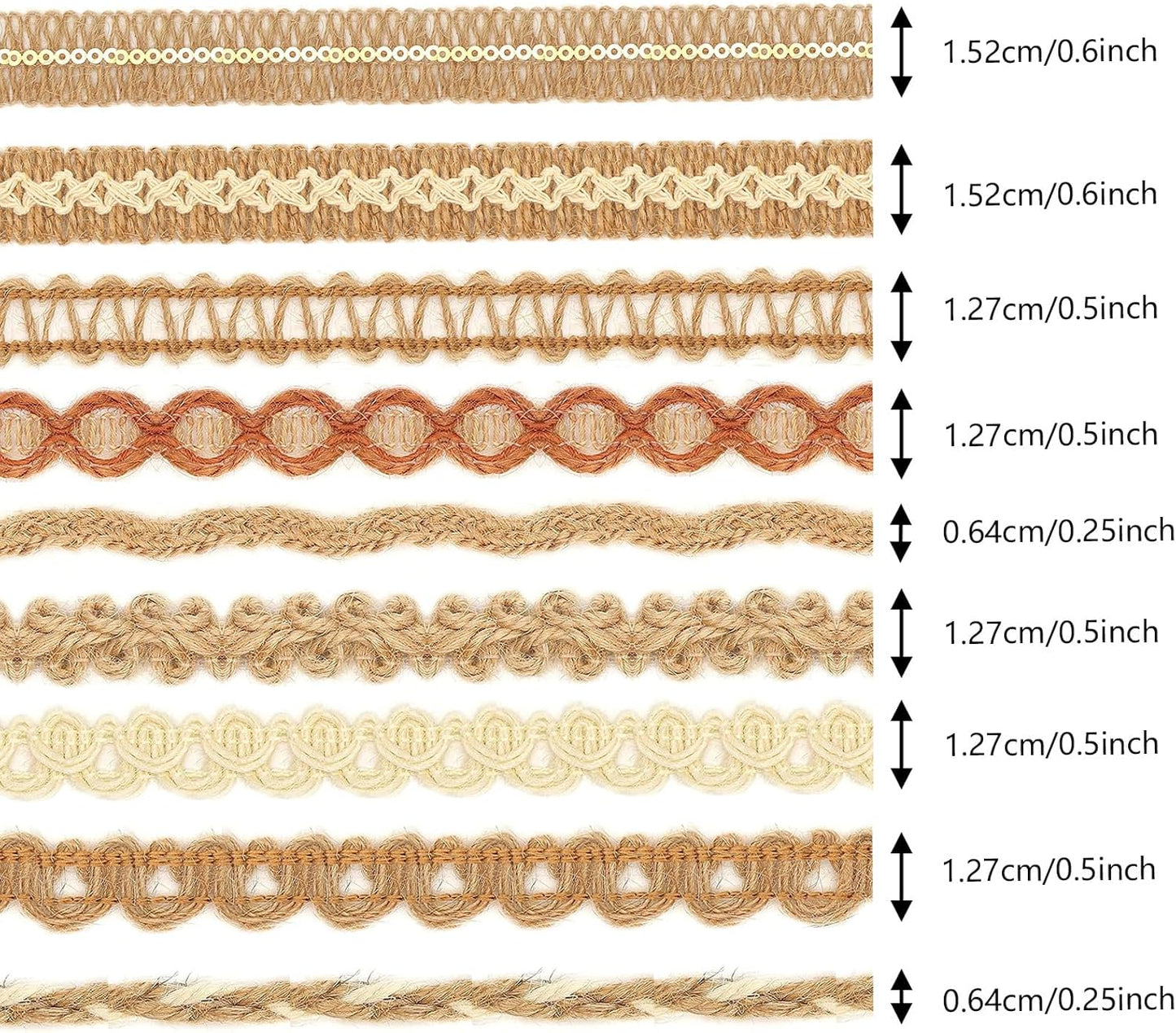 9 Rolls Natural Burlap Lace Ribbon Trim,18 Meters Jute Craft Ribbon for DIY Sewing,Rustic Wedding Decorations,Gift Wrapping&Party Supplies