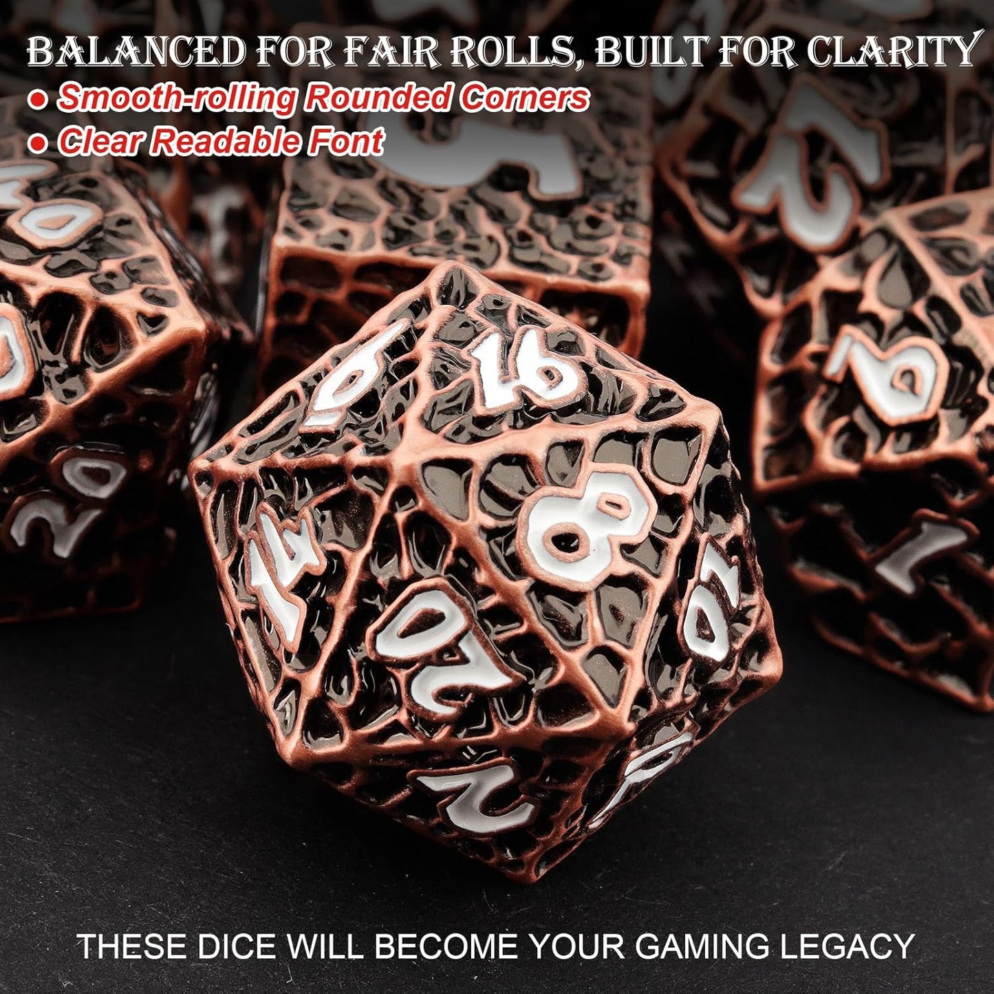 Haxtec Metal DND Dice Set Polyhedral D&D Dice Compatible with Dungeons and Dragons Gift TTRPG Antique Copper Metal Dice