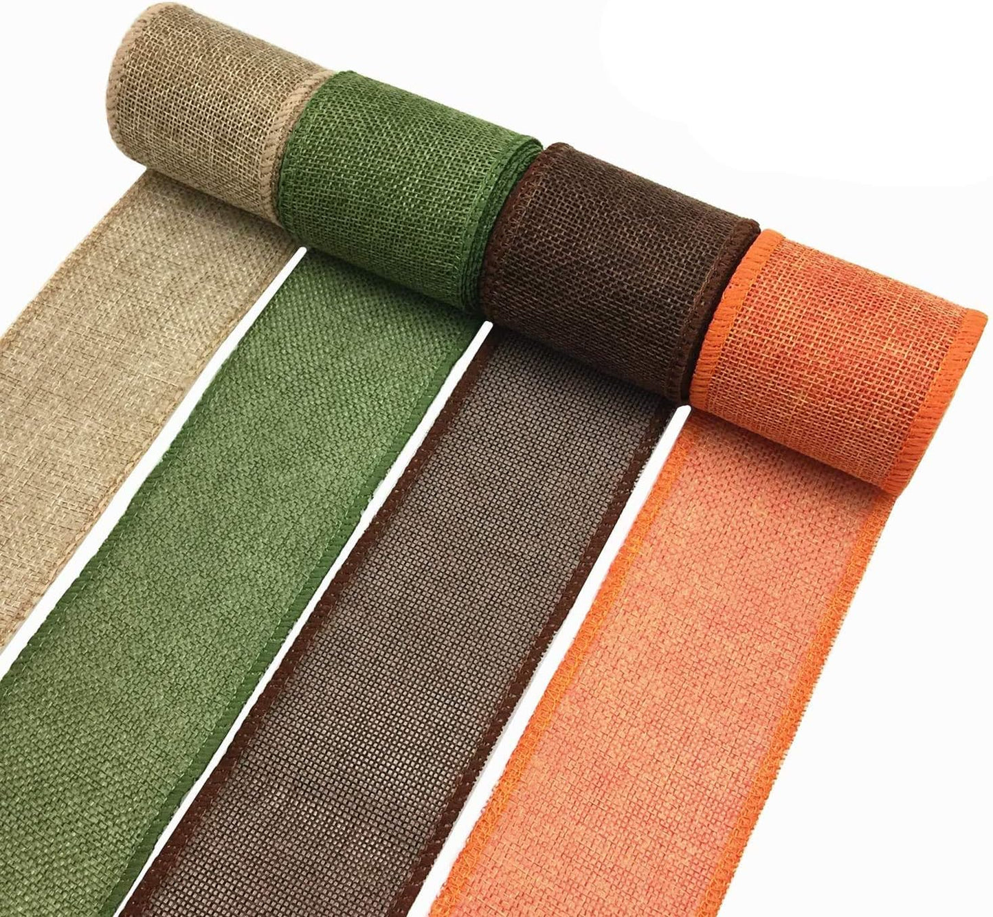 Burlap Ribbon Rolls, Wrapping Burlap Ribbon Natural Orange Brown Olive Green Jute, for Christmas Crafts Decoration Wedding Floral Bows Trims Craft 13.2 Yards 2.4 Inch