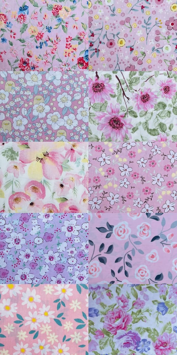 HANPATQUI 50PCS 5 x 5 inch Pink Printed 100% Cotton Fat Quarters Fabric for Sewing and Quilting Bundles Precut Fabric Square for DIY Craft Patchwork