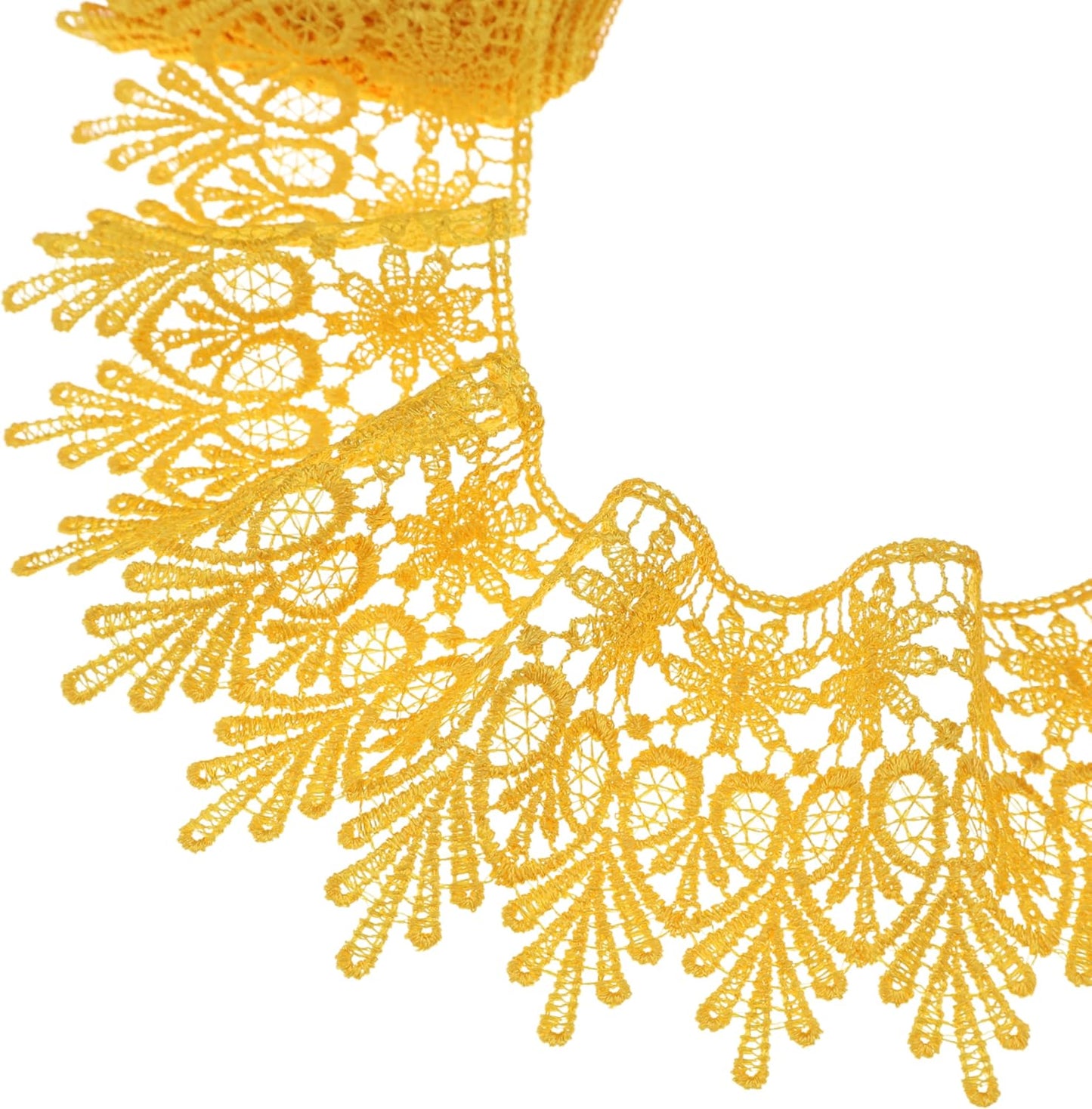 GXTIZAS Yellow Lace Trim 5 Yards Wide Venise Lace Ribbon Embroidered Edge Trim for Sewing Crafts Pillow Case
