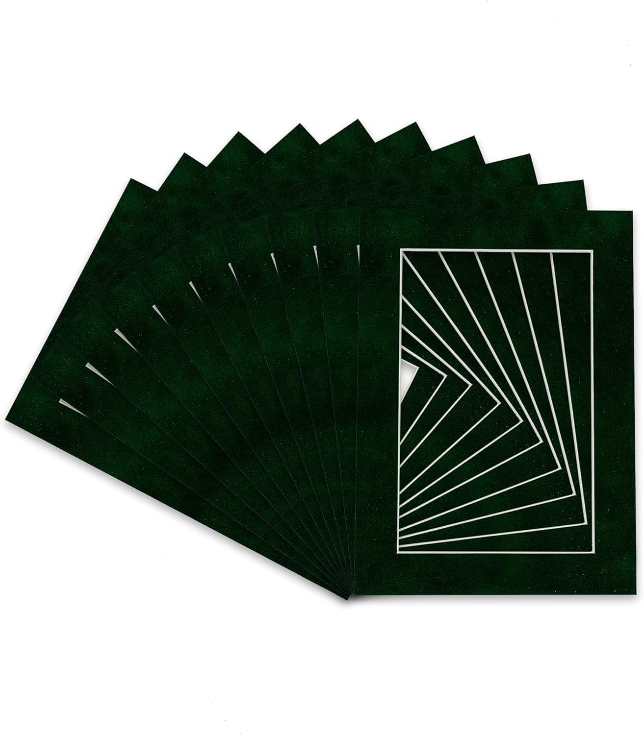 Pack of Ten Acid Free 11x14 Mats Bevel Cut for 8.5x11 Photos - Green Suede Precut Matboards With Backing Boards and Self Seal Photo Mat Bags For Pictures, Photos, Framing - 4-ply Thickness