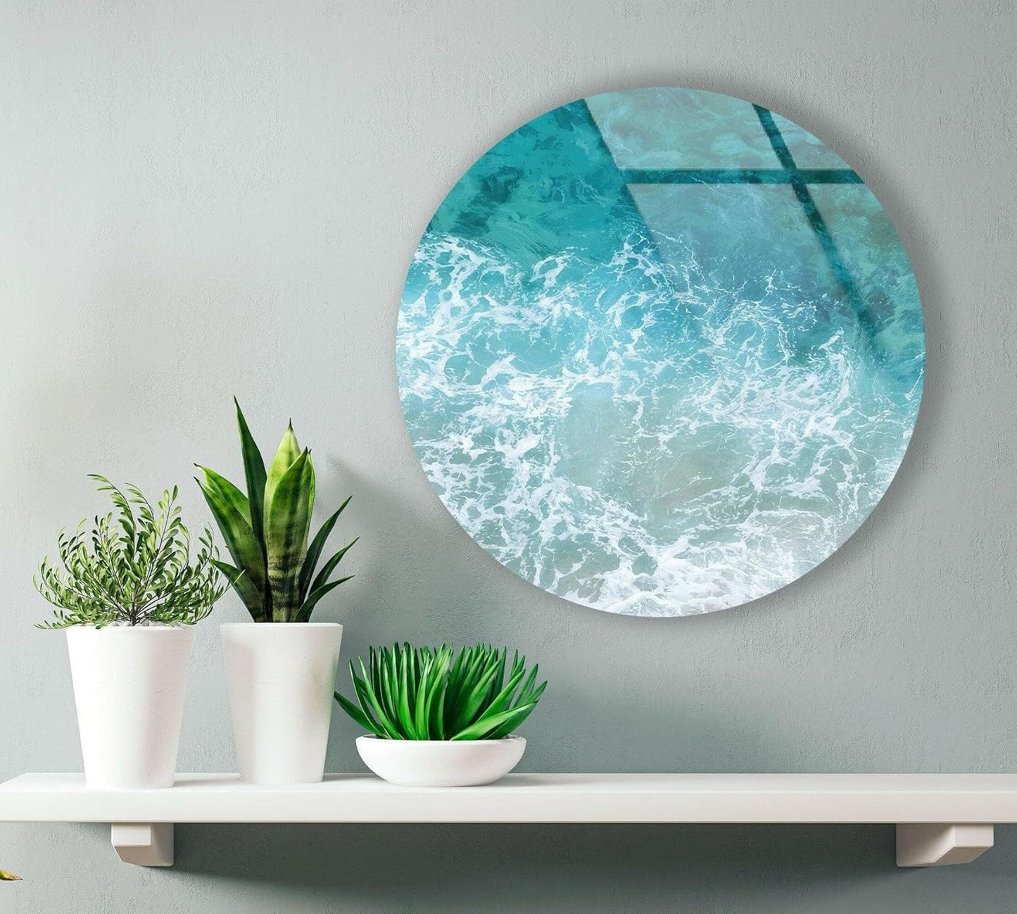 My Photostation.com 24''(60cm) Diameter Sea Waves Round Glass Wall Art Tempered Glass Printing Wall Decor Large Wall Art Wall Hangings