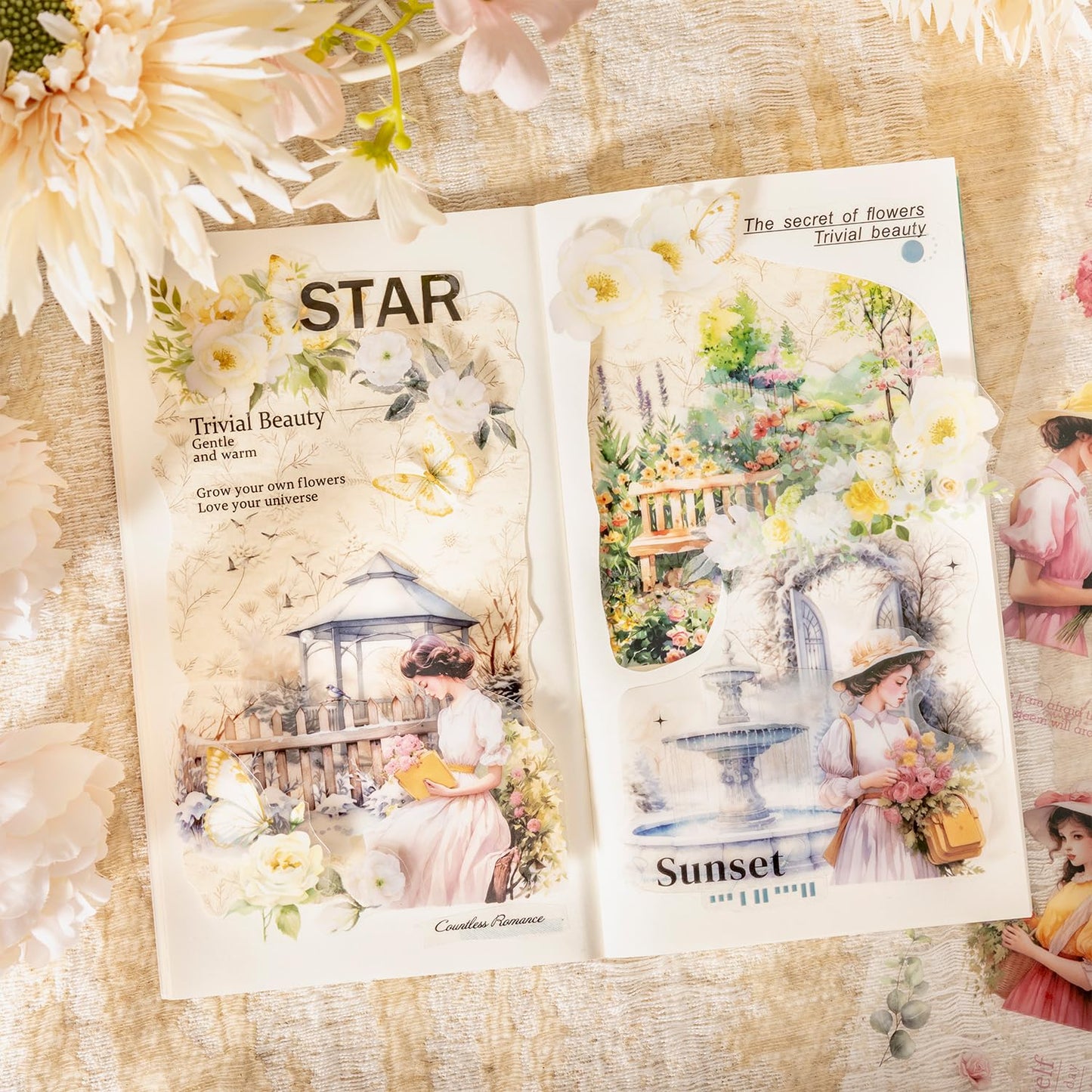 Girl and Scenic PET Tape Set, 4 Rolls Pre-Cut Adhesive Tapes for Scrapbooking, Junk Journaling, DIY Crafts, and Art Supplies