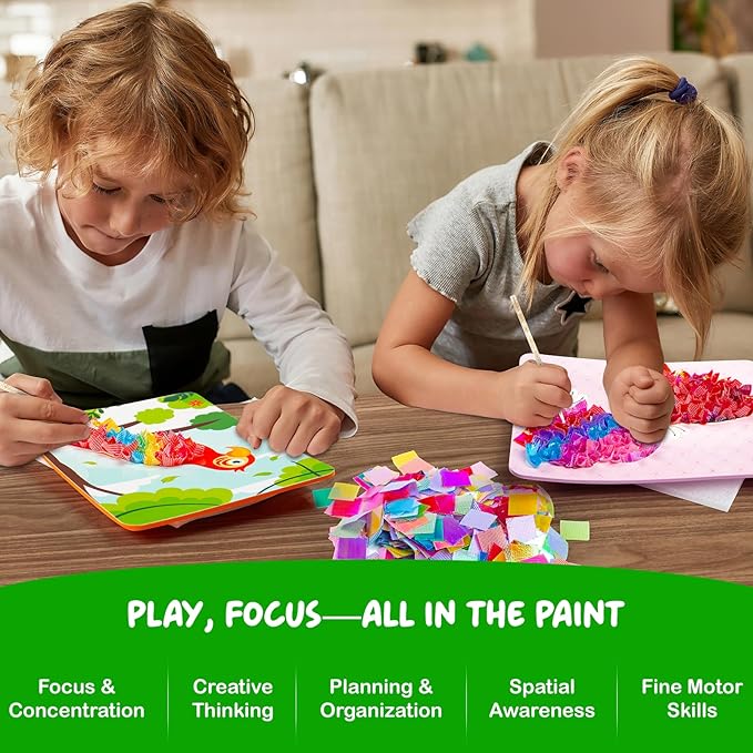 Ancitoy Animal Poke Art Kit for Kids, 7 PCS Mess-Free Craft Toys, DIY No-Sew Jungle Animal Puncture Painting Set, Creative Activity Gift for Girls Boys Ages 4-12