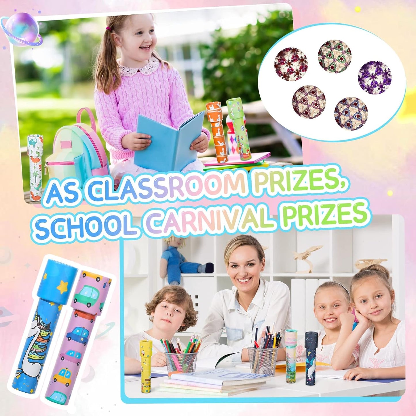 Chivao 30 Pcs Classic Kaleidoscopes Kids Vintage Toys, Return Gifts for Kids Birthday Mini Kaleidoscope Kit for School Classroom Prizes, Stock Stuffers Bag Fillers, Random Colors(Cute Style)