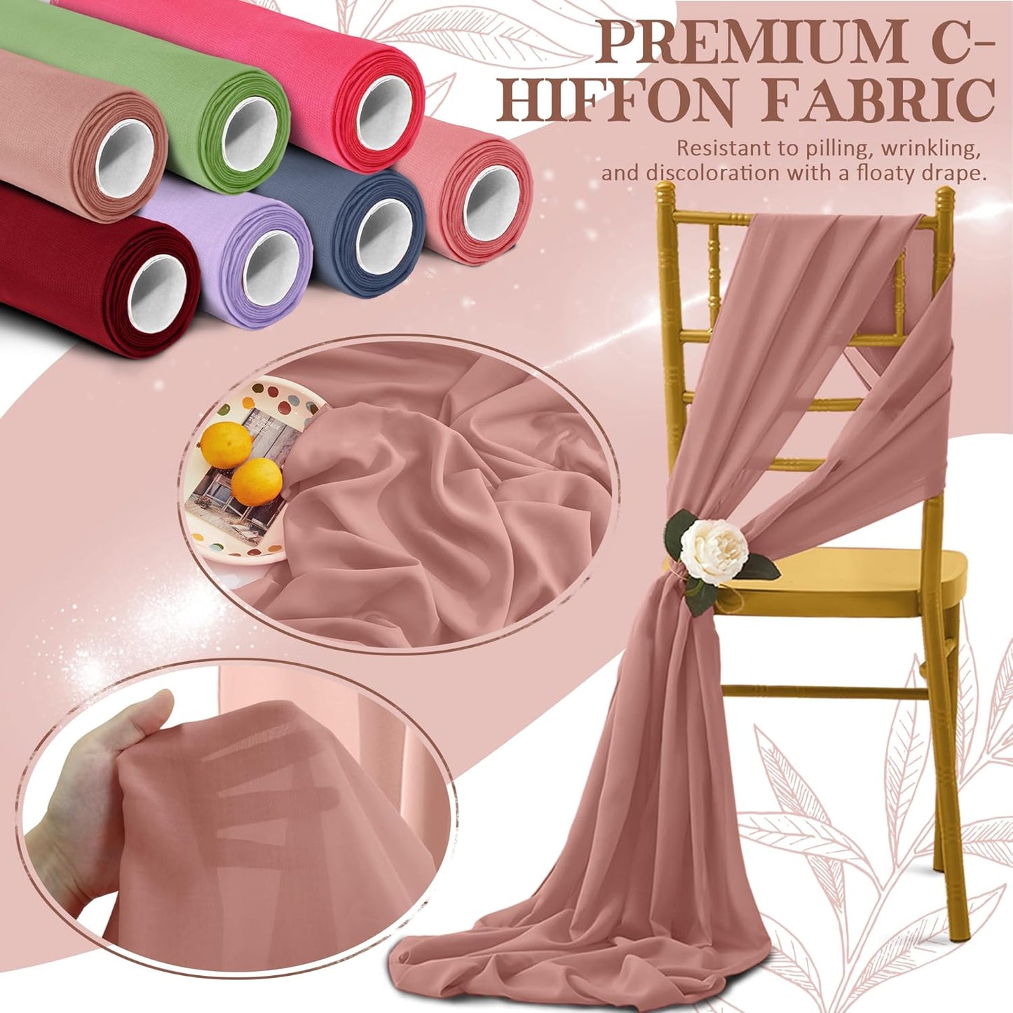 Horbaunal Dusty Rose Chiffon Fabric by The Yard, 1 Yard Continuous Sheer Fabric 59" Wide Soft Draping Fabric for Wedding Arch Draping Party Backdrop DIY Sewing