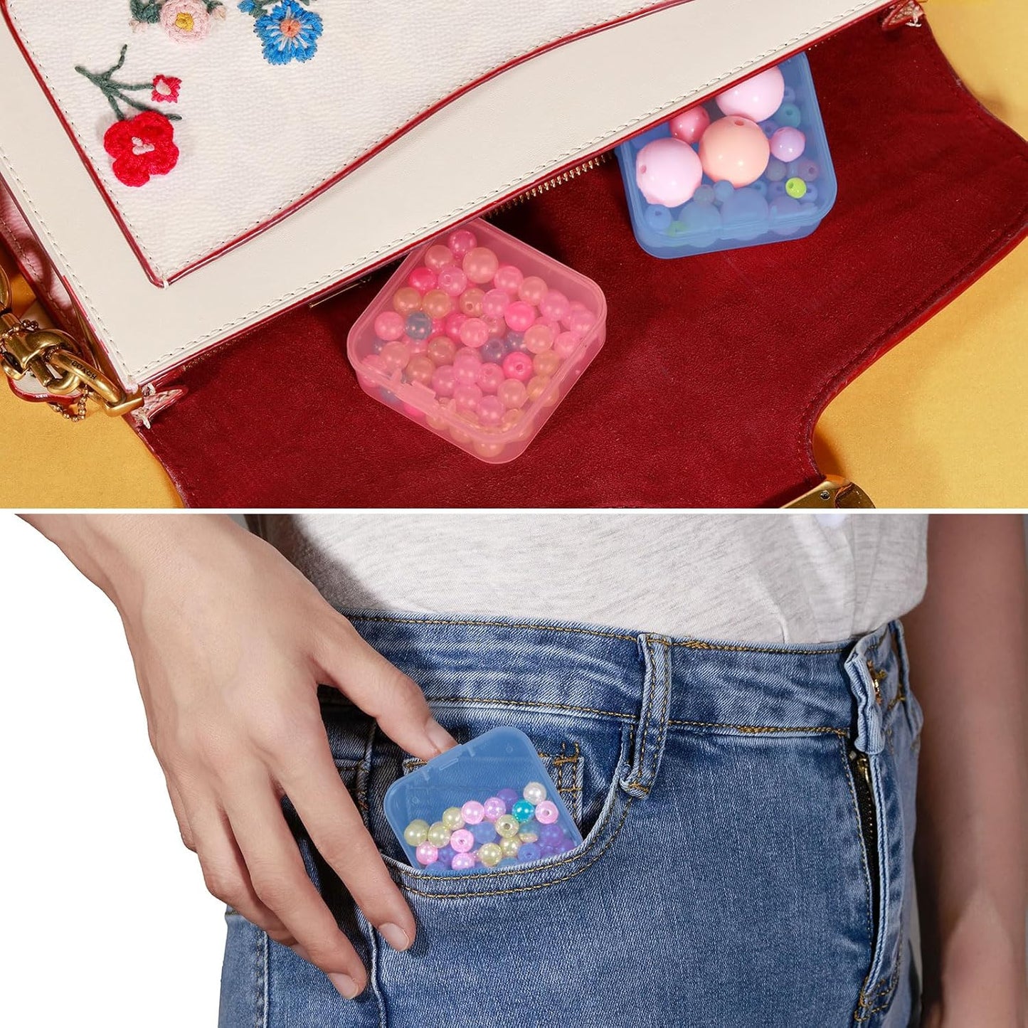 Mathtoxyz Small Bead Organizers(Red, Blue), 30 Pieces Plastic Storage Cases Mini Clear Bead Storage Containers Transparent Boxes with Hinged Lid and Rectangle Clear Craft Supply Case