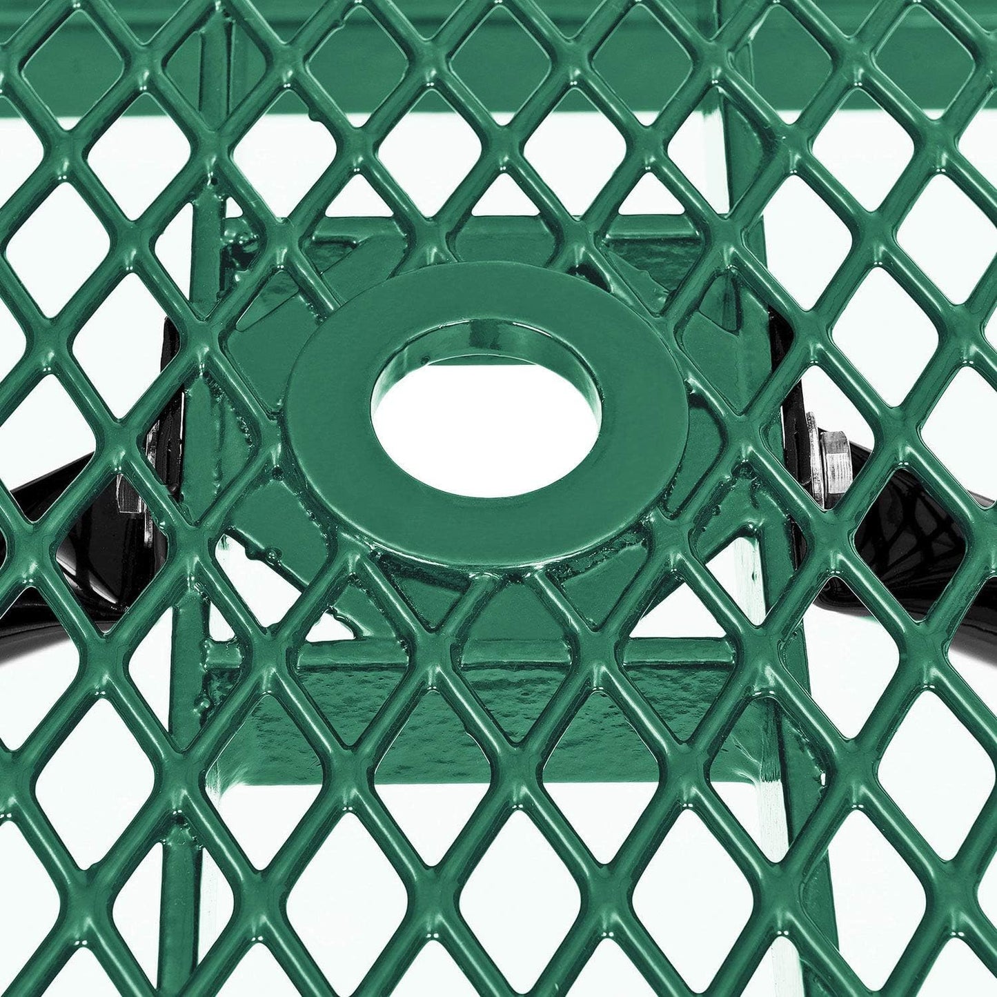 Global Industrial 6’L Rectangular Picnic Table, Expanded Metal, Green Thermoplastic Coating, Attached Benches, 1-1/2” Umbrella Pole Hole, Outdoor-Rated, 1000 lb Capacity, 72” x 30” Tabletop