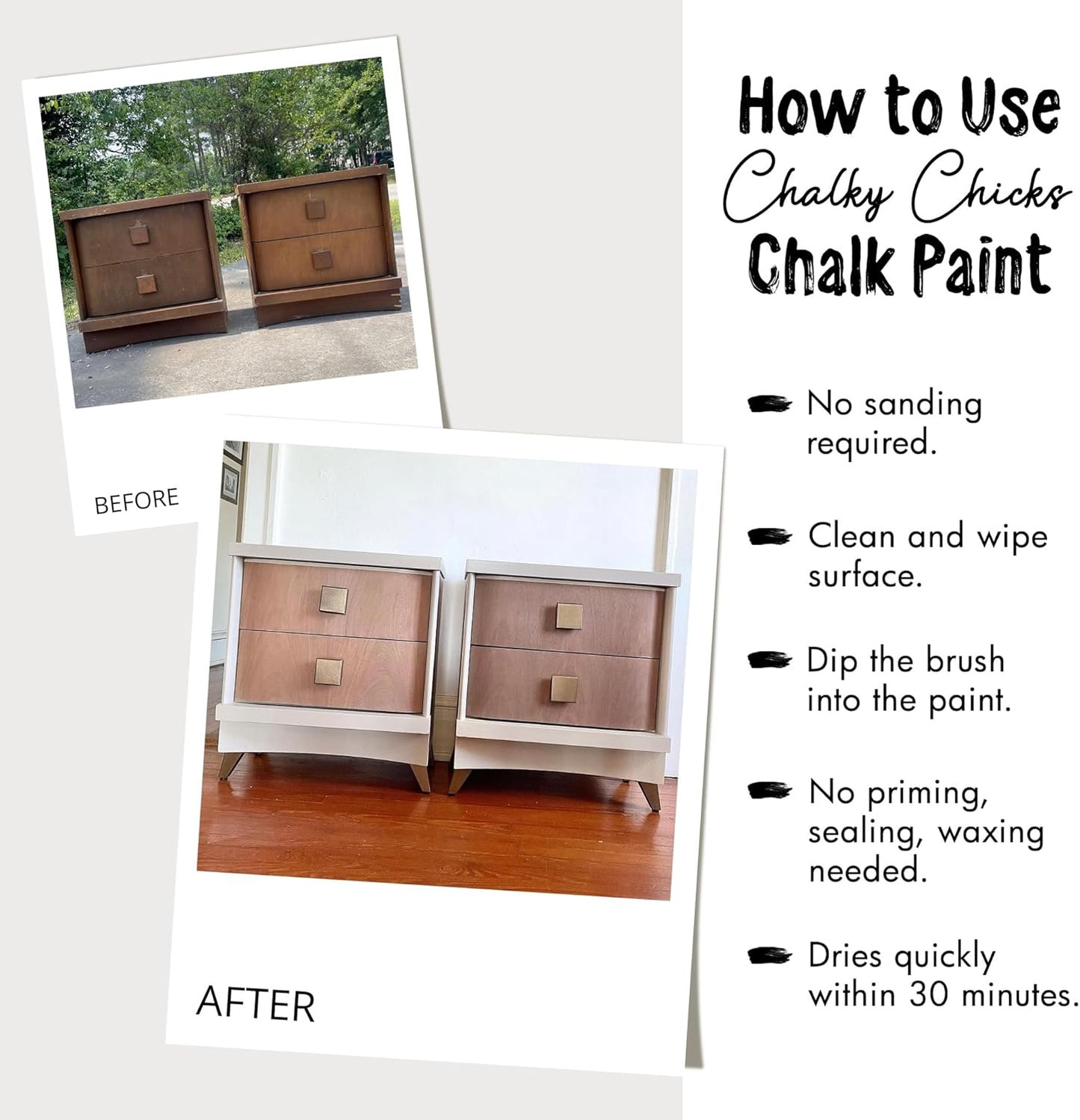 Chalky Chicks All-in-One Chalk Paint for Furniture or Cabinet - 32 Fl Oz - Matte Finish Aged Burlap White for Metal, Wood Furniture Paint - No Sanding All-in-One for Home Decor & Crafts, USA Made