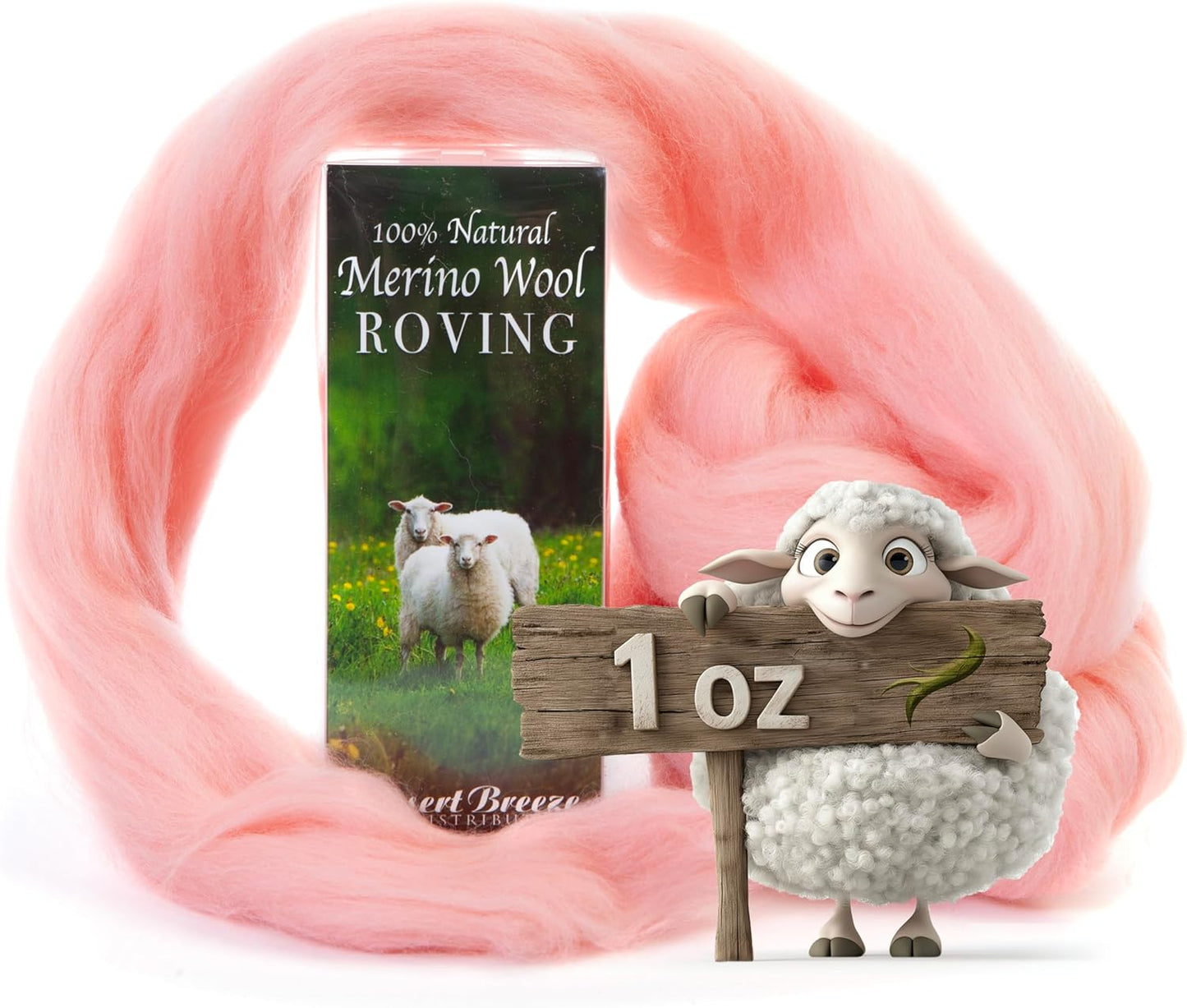 Desert Breeze Distributing 100% Natural Merino Wool Roving - Premium Combed Top Merino Roving Wool - Tapestry, Spinning, Wet Felting & Needle Felting Supplies - 21.5 Micron - 1 oz, Color Salmon