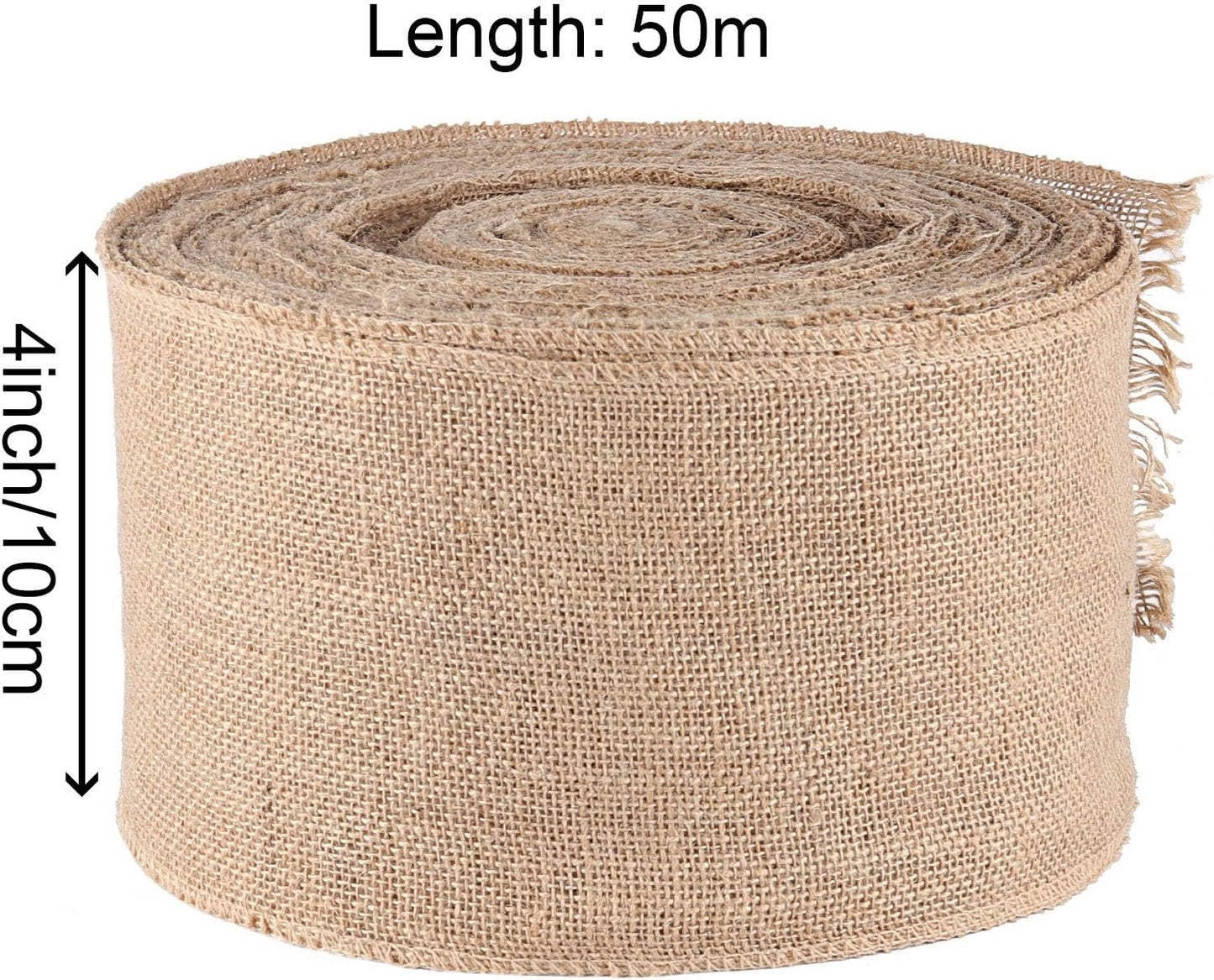 KINJOEK 4 Inch Wide 54 Yards Burlap Ribbon, Natural Jute Fabric Ribbon Crafts Ribbon for Christmas Wedding Gifts Burlap Fabric DIY for Decoration