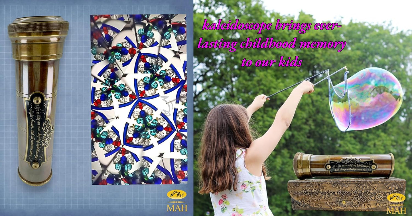 Handcrafted Brass Kaleidoscope – Vintage Nautical Collectible Gift for Kids, Teens & Adults – Sentimental Keepsake with Greeting Card – Educational Toy & Home Décor Accent – Timeless Pattern Design