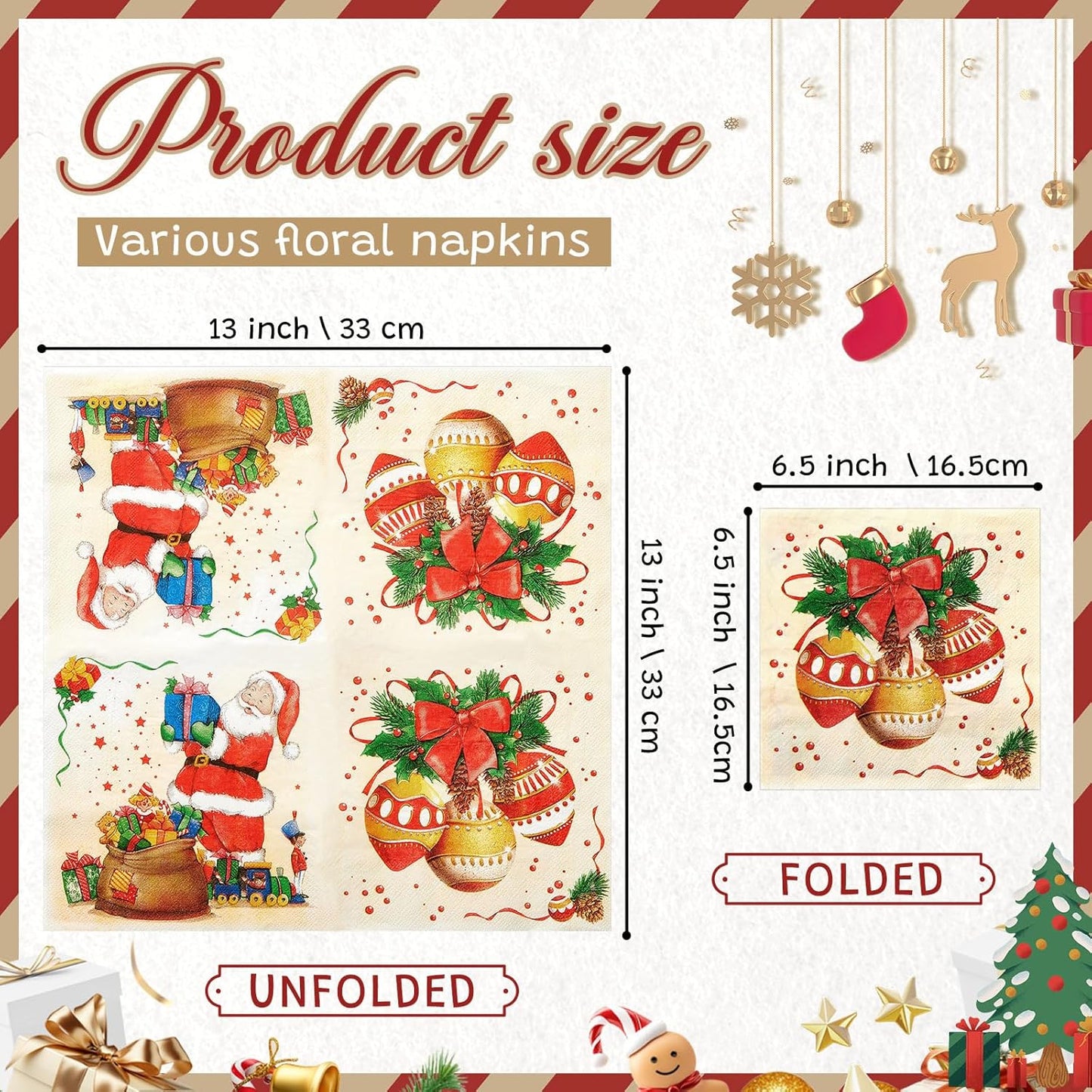 Crtiin 36 Pack 9 Styles Christmas Decoupage Napkins Assorted Christmas Decorative Decoupage Napkins Cocktail Paper for DIY Crafting Party, Each Unfolded 13 Inch