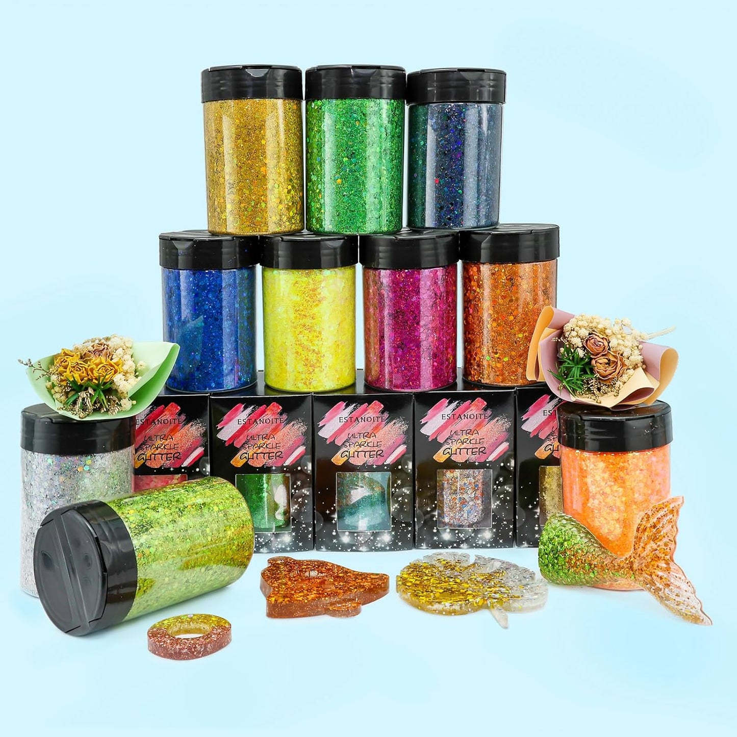 Iridescent Chunky Glitter 5.64oz/160g, Ultra Fine Glitter Powder Mixed Chunky PET Flakes Sequins for Resin Epoxy Craft Arts, Tumbler, Cosmetic Glitter for Body Nail Hair Eye Party (Iridescent Yellow)