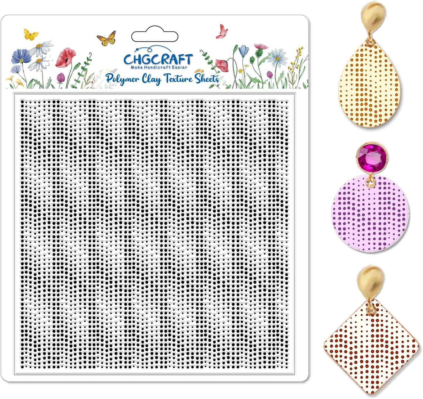 CHGCRAFT Polka Dot Texture Polymer Clay Texture Sheets Geometric Texture Silicone Texture Stamp Clay Texture Mat Modeling Pattern Pad for Jewelry and Clay Earrings Tools, 5.5x5.5 inch