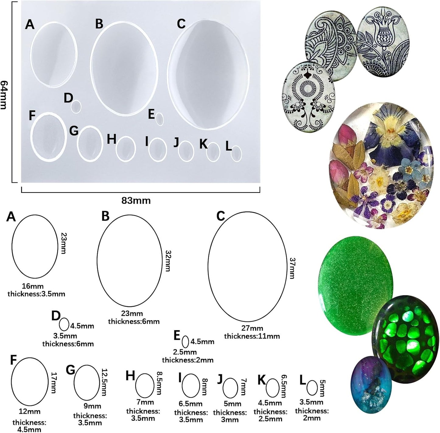 FUNSHOWCASE Oval Cabochon Resin Epoxy Silicone Mold