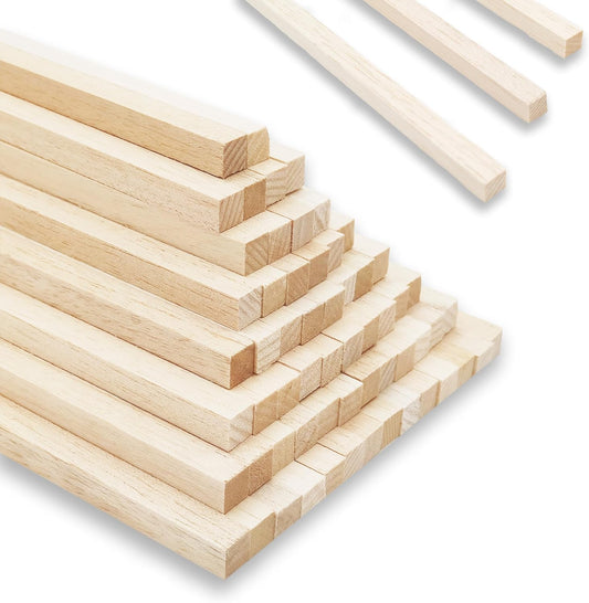 60Pcs Wood Square Dowel Rods 1/2 x 1/2 x 12 inch,Wood Squares for Crafts,Model Making Balsa Wood (1/2""x12""-60pcs)
