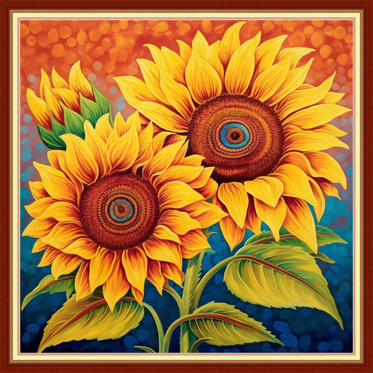 DMCVIVR Stamped Cross Stitch Kits for Adults Beginners Embroidery Kits 11CT Needlepoint Kits Cross Stitch Patterns Embroidery Patterns-Rainbow Sunflower 18x18 inch