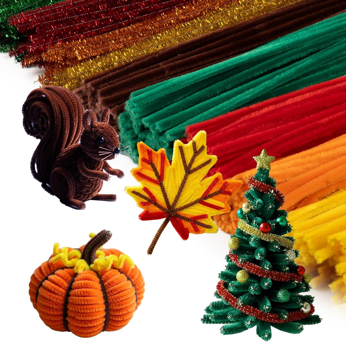 Caydo 500 Pieces Autumn Color Pipe Cleaners, Thanksgiving Day Orange Brown Chenille Stems, Pipe Cleaner Crafts for DIY Art and Craft Projects Creative Gift Party Decorations