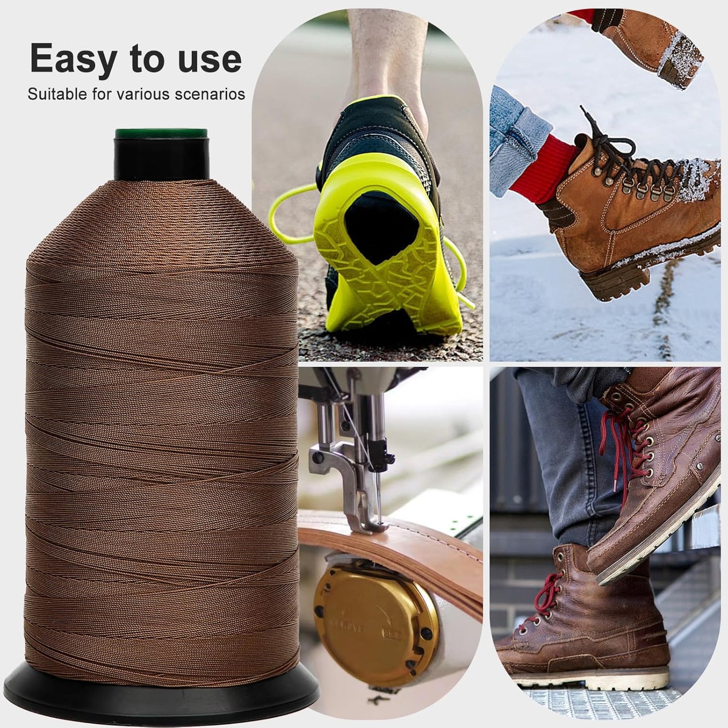 Extra Strong Bonded Nylon Thread #138 Tex135 – 16 OZ, 3000yds, Versatile Stitching Solution for Leather, Upholstery, Canvas Repair and More (Tawny Brown)