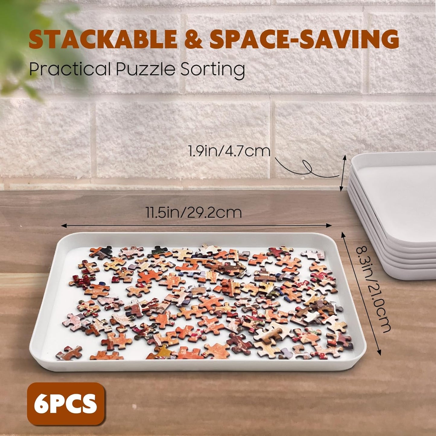 11.5 x 8.3 in Puzzle Sorting Trays Stackable, 6-Pack Puzzle Piece Sorter Trays for 1000/1500/2000 Pieces