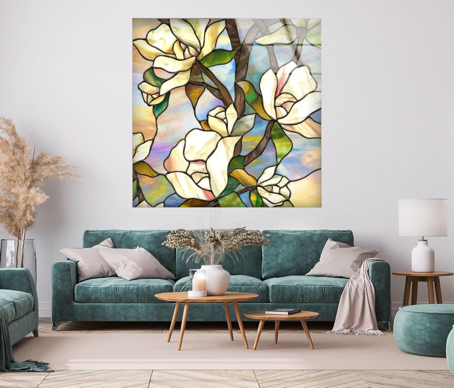 My Photostation.com 14Wx20H'' Stained Magnolia Glass Wall Art Tempered Glass Printing Wall Decor Large Wall Art Wall Hangings