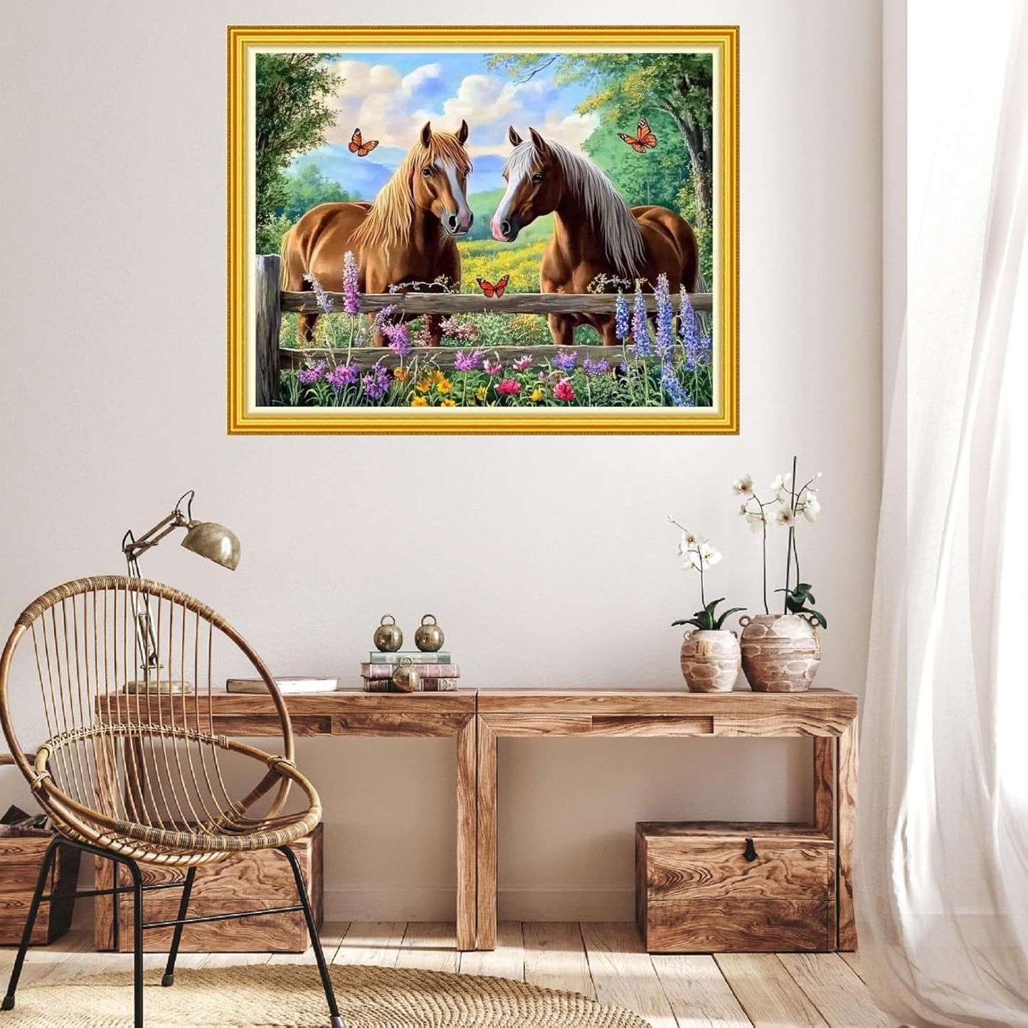 Hopeart Stamped Cross Stitch Kits for Beginner Embroidery Kits for Beginners Adults DIY 11CT Cross Stitch Patterns Needlepoint Kits Crossstitching Kits-Couple Horse 16x20 inch