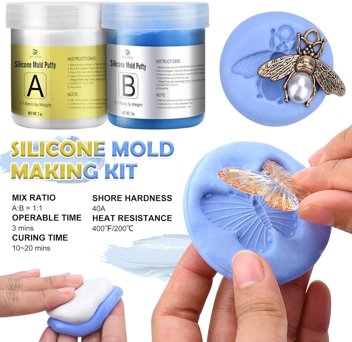 Silicone Putty - 7/8 LB Flexible Silicone Mold Making Kit for Reusable Silicone Molds Making - Easy 1:1 Mixing Ratio Fast Cured Molding Putty for Casting, Resin Molds, Soap Molds, Candle Molds